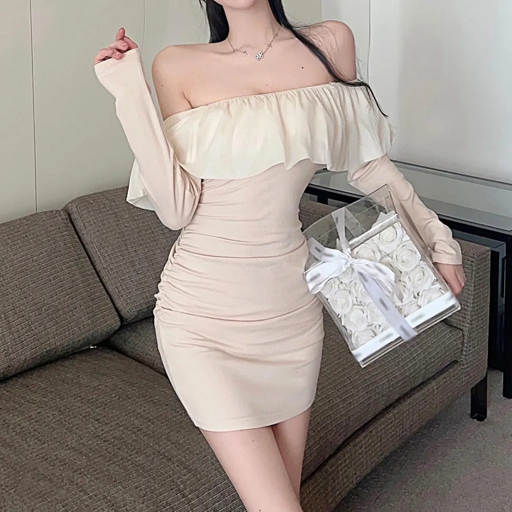 Off-The-Shoulder Solid Color Stretch Dress