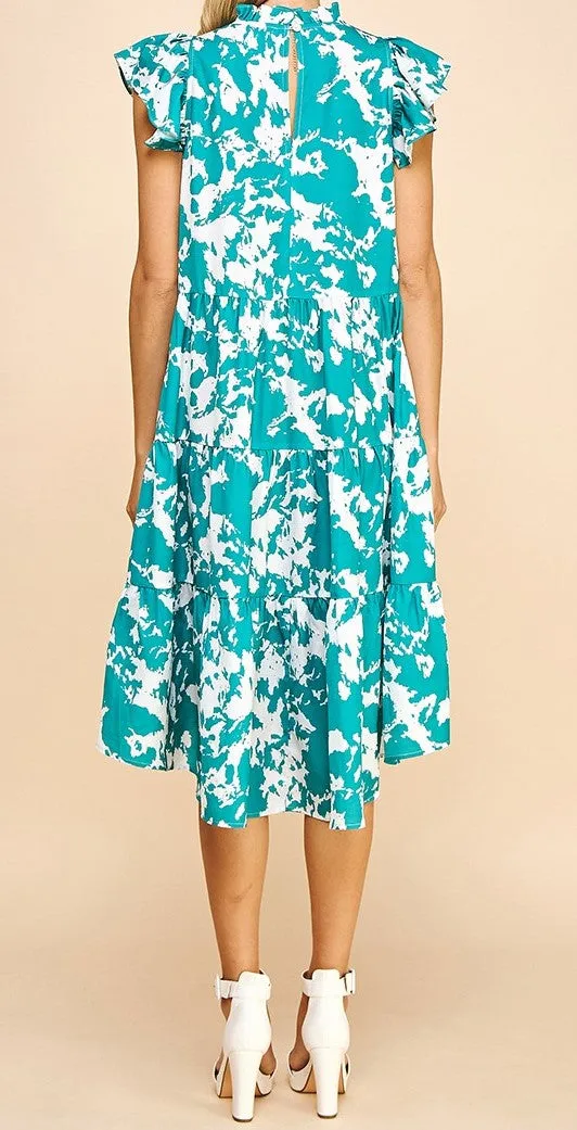 Olivia Midi Dress- Jade Green/White