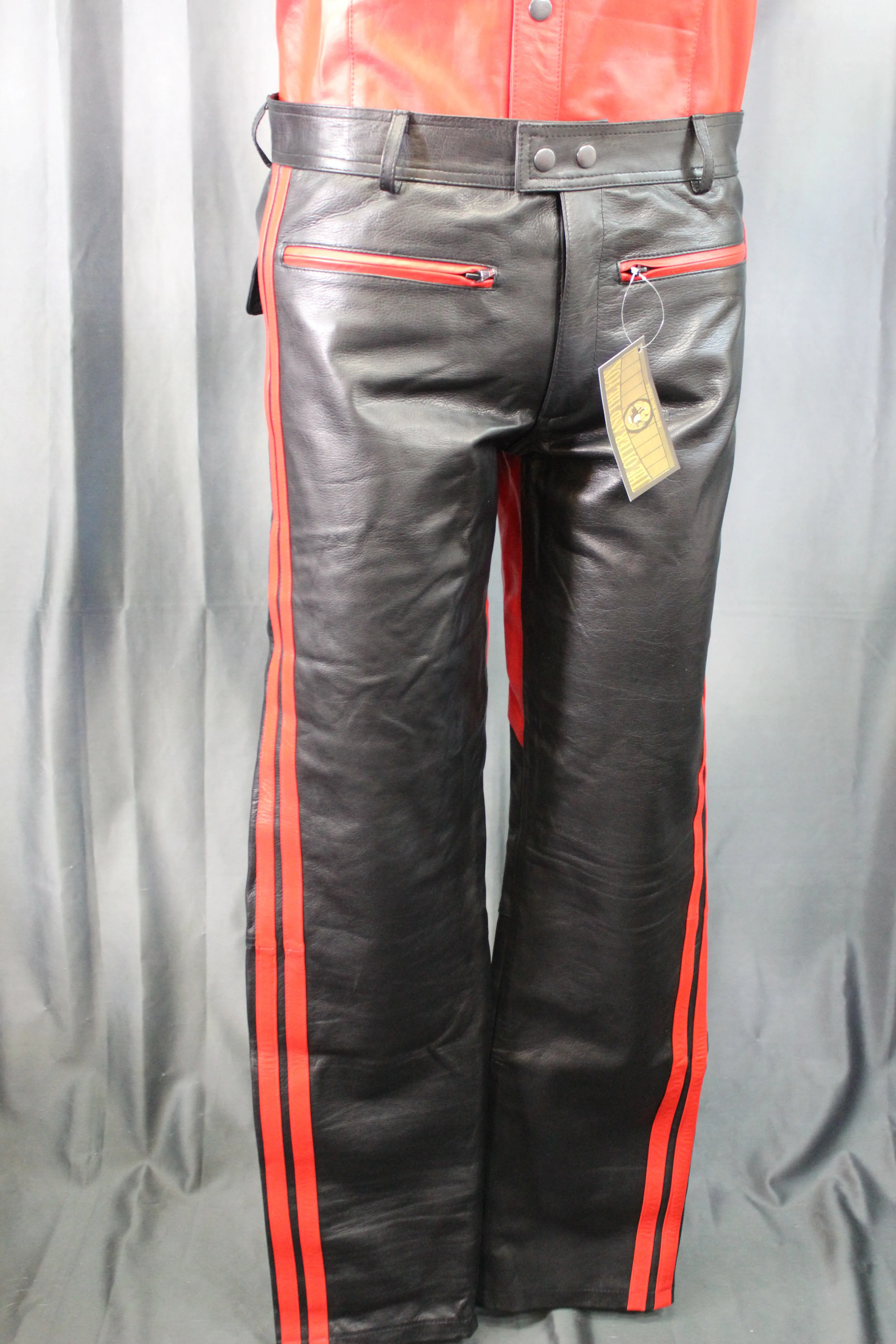 OnF Leather Formal Pants in Black with Red Highlights