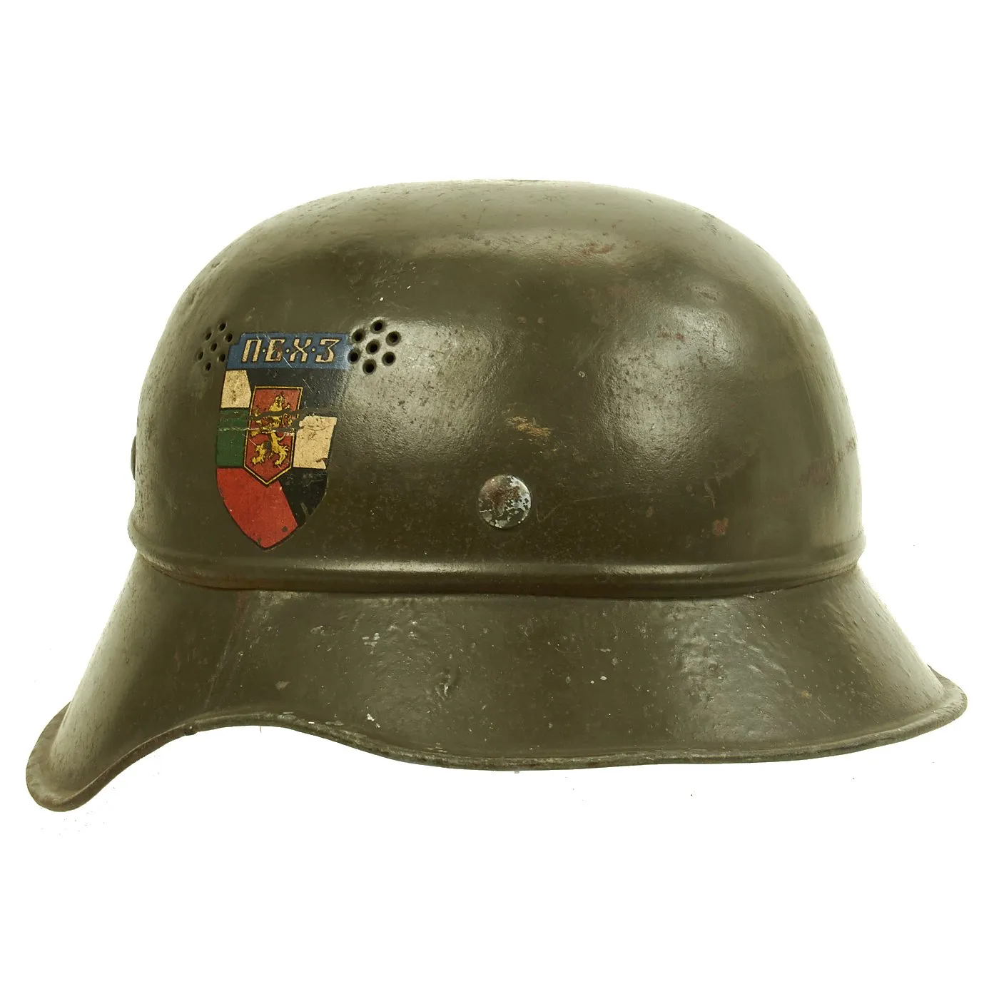 Original Bulgarian WWII Anti-Air & Chemical Defense German-made M38 Beaded Gladiator Helmet