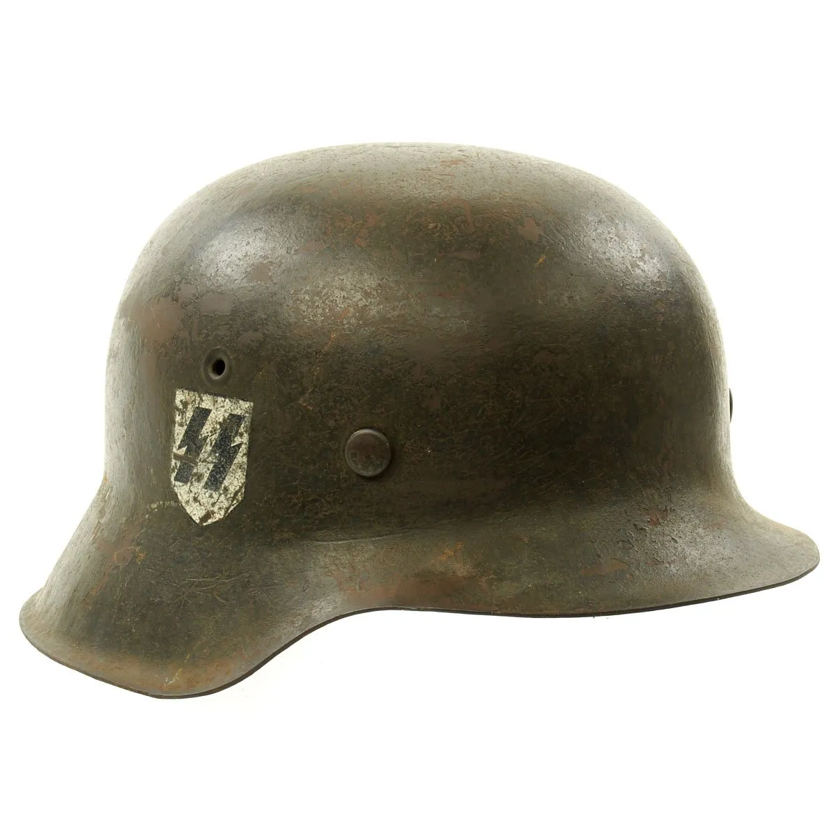 Original German WWII M42 SS Single Decal Helmet with Bring Back Certificate - Size 64