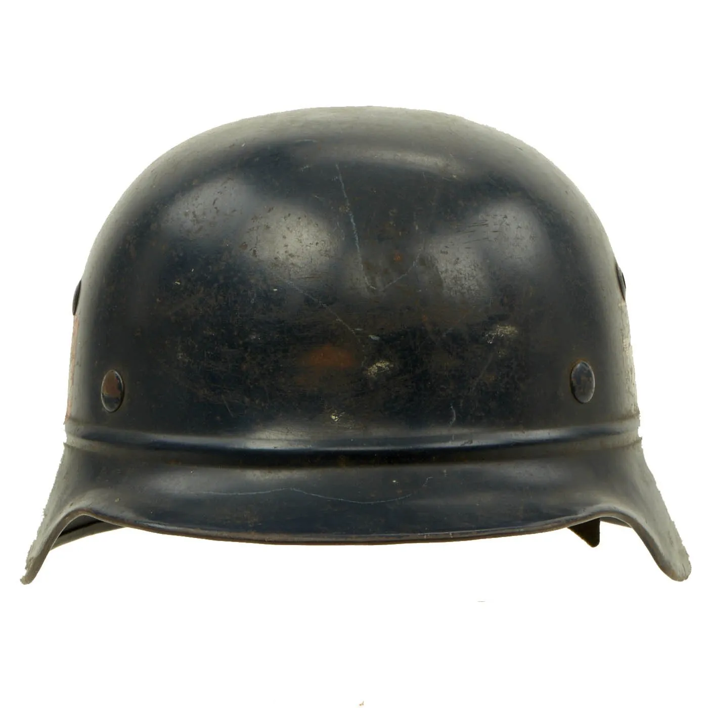 Original German WWII Named Beaded M35 NSDAP Double Decal Civic Police Steel Helmet - marked NS64