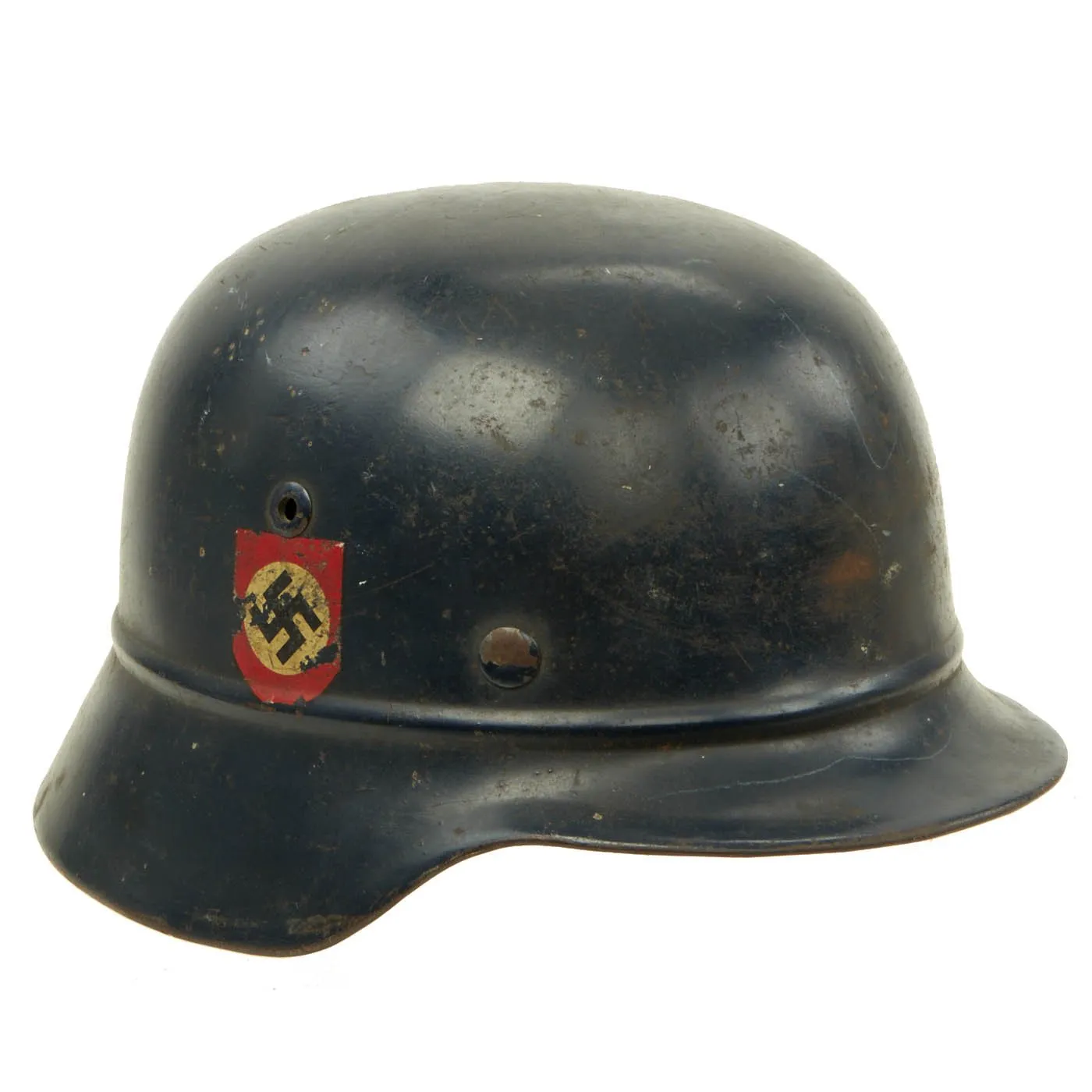 Original German WWII Named Beaded M35 NSDAP Double Decal Civic Police Steel Helmet - marked NS64