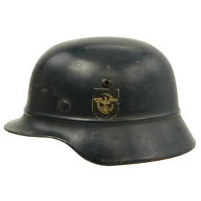 Original German WWII Named Beaded M35 NSDAP Double Decal Civic Police Steel Helmet - marked NS64