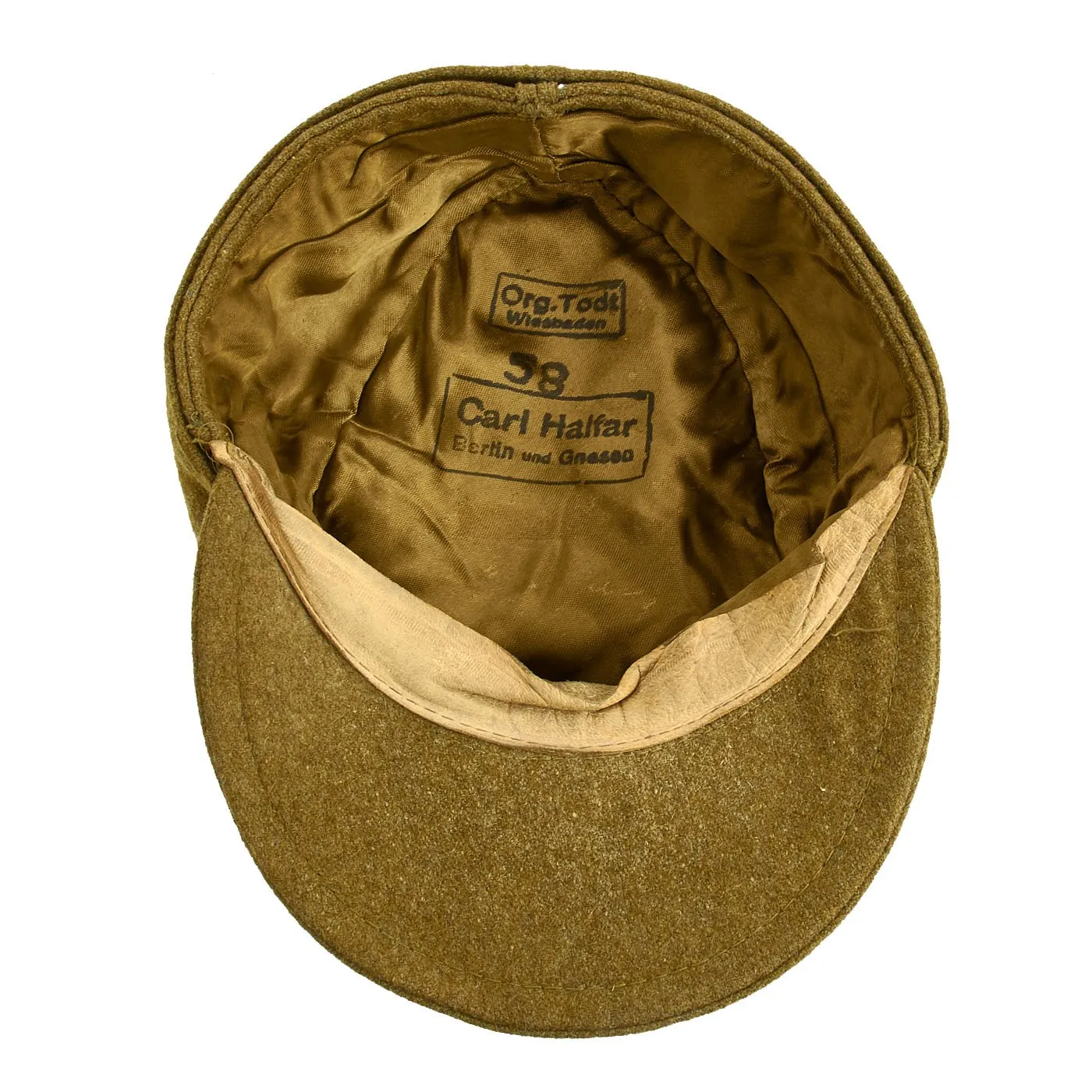 Original German WWII Organisation TODT M43 Officer’s Feldmütze Field Cap by Carl Halfar - Size 58