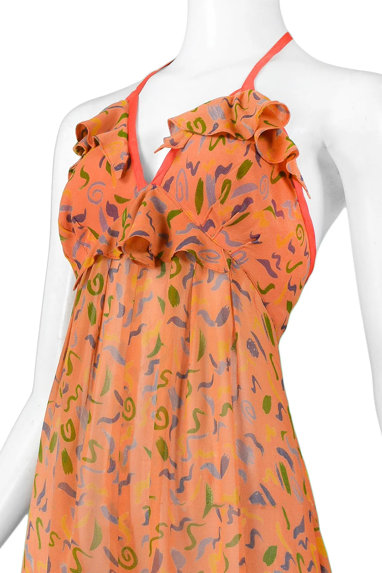 OSSIE CLARK ORANGE SQUIGGLE DRESS