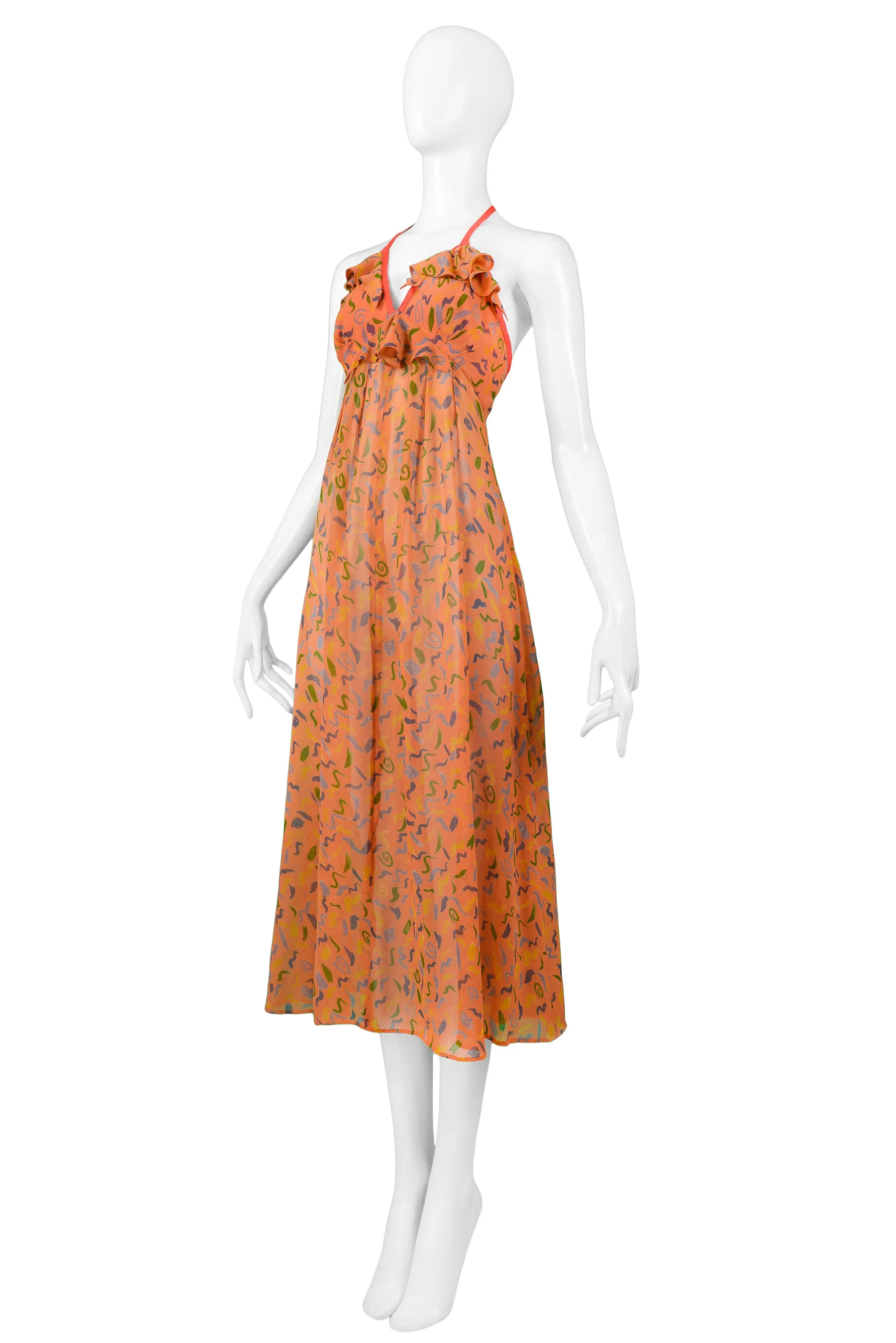 OSSIE CLARK ORANGE SQUIGGLE DRESS