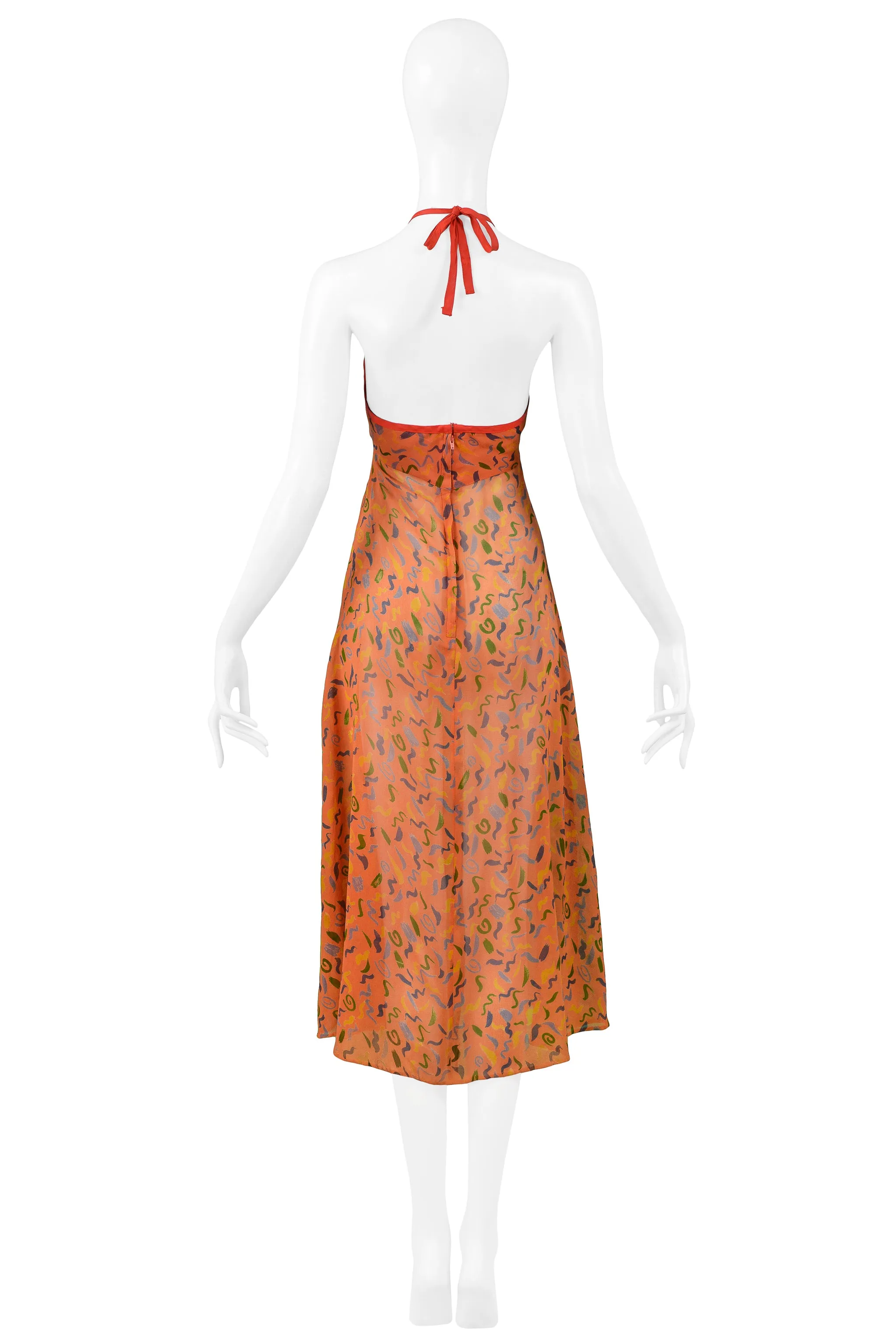 OSSIE CLARK ORANGE SQUIGGLE DRESS