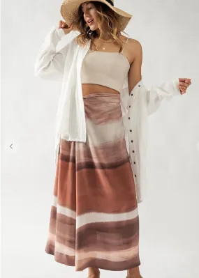 Painted Daisy, Tie Dye Midi Skirt, Rust