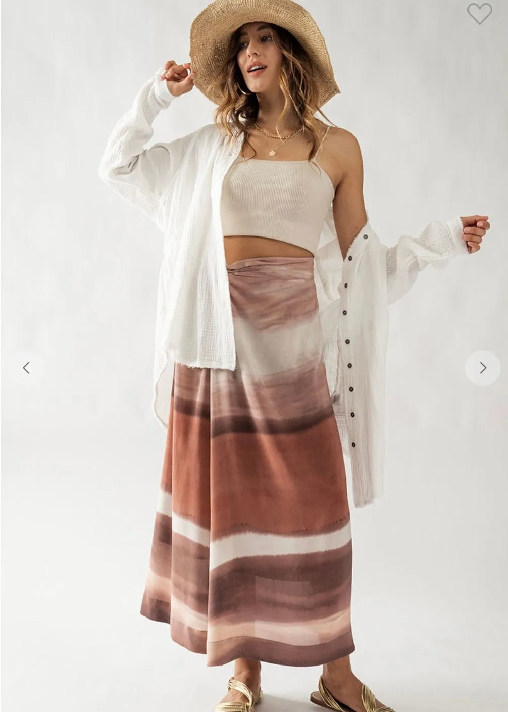 Painted Daisy, Tie Dye Midi Skirt, Rust