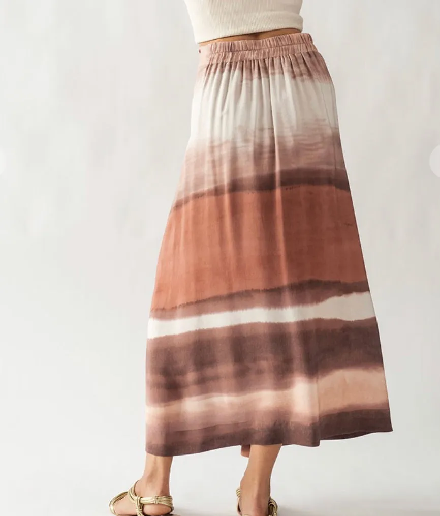 Painted Daisy, Tie Dye Midi Skirt, Rust