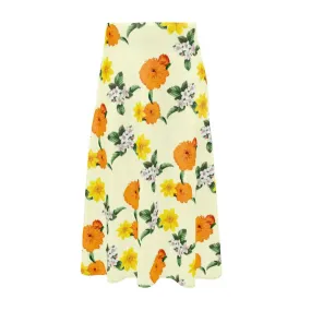 Pale Yellow Floral Midi Skirt