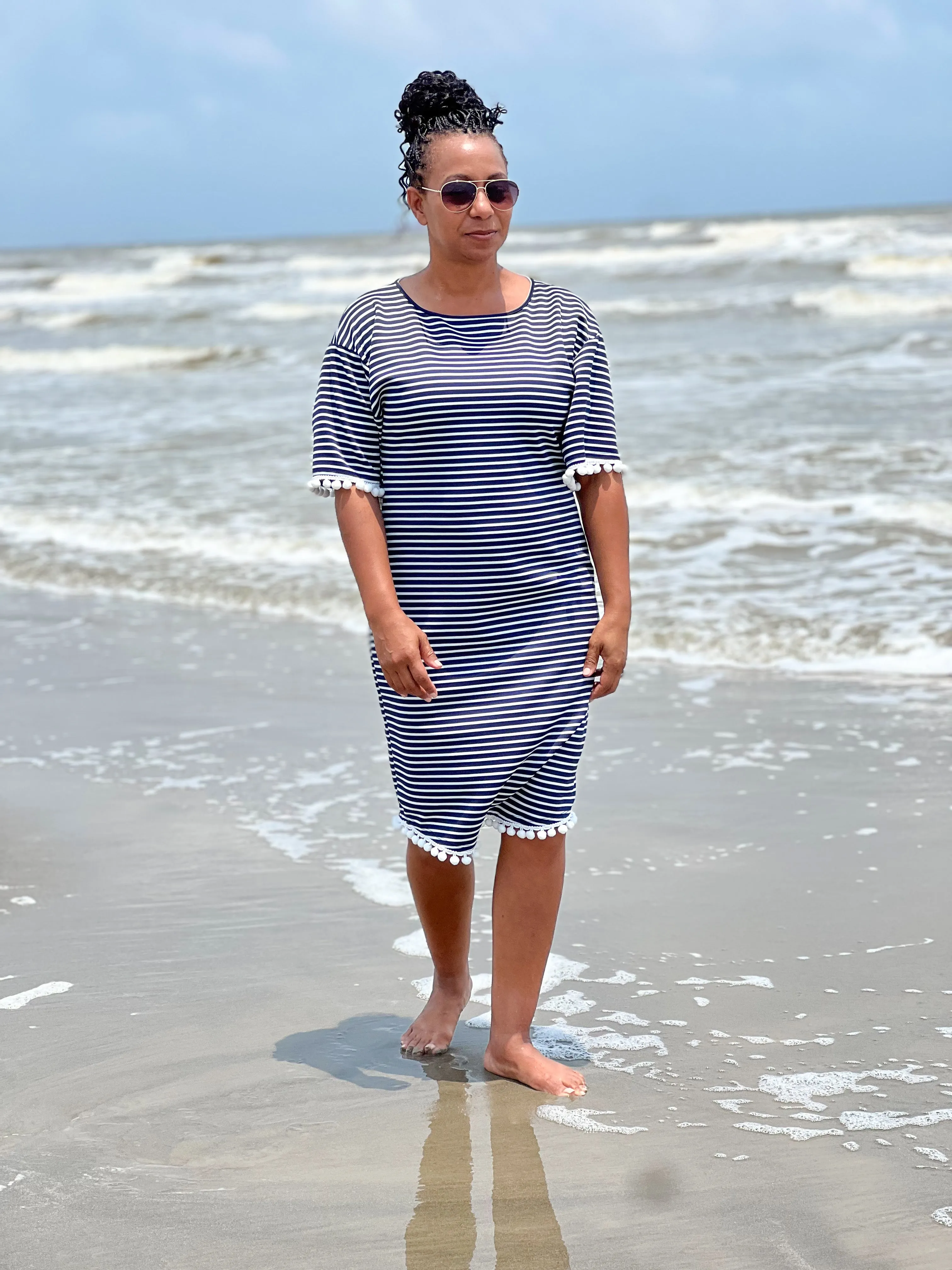 Paradise Swim Dress in Navy & White Stripe