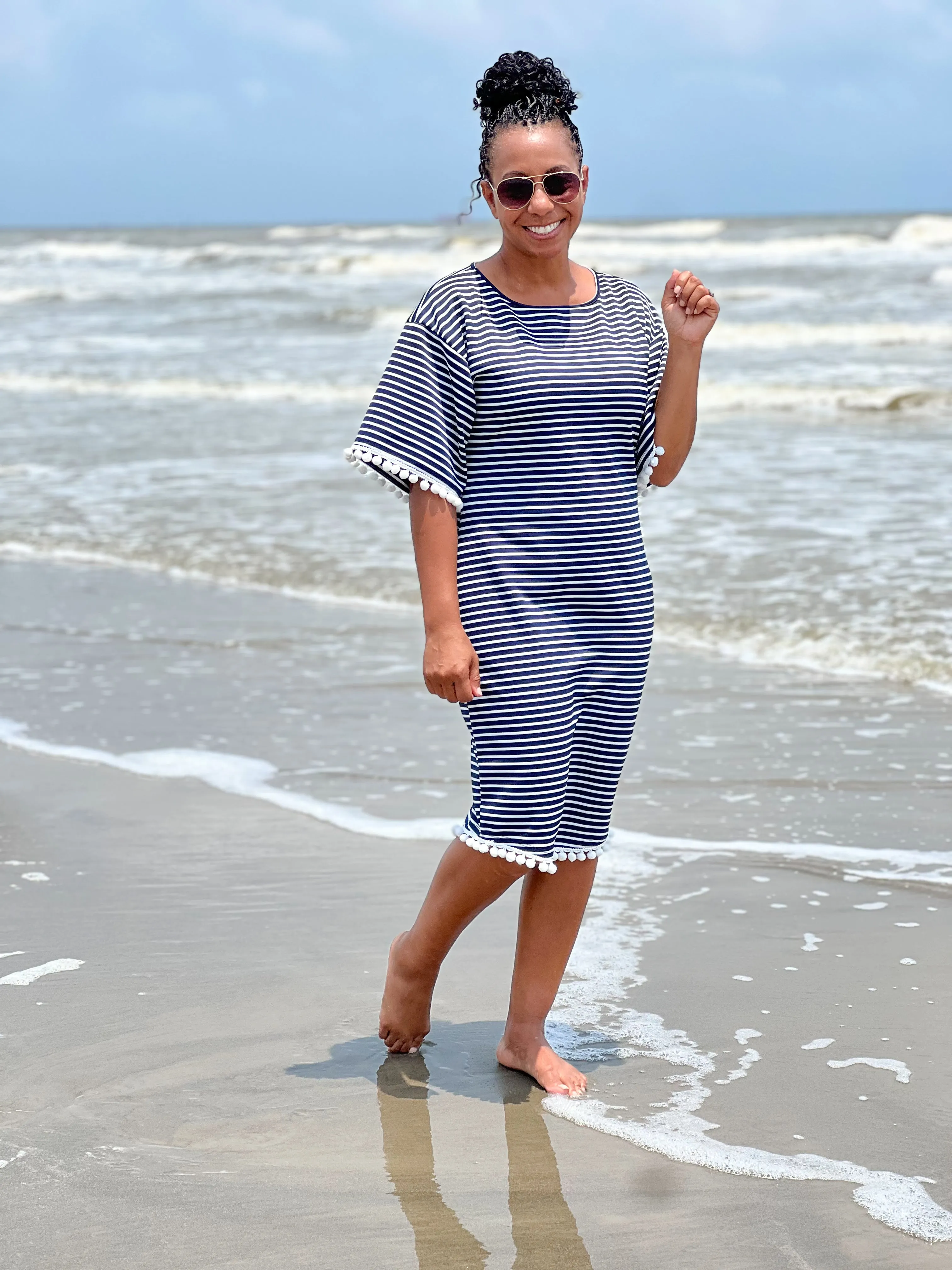 Paradise Swim Dress in Navy & White Stripe