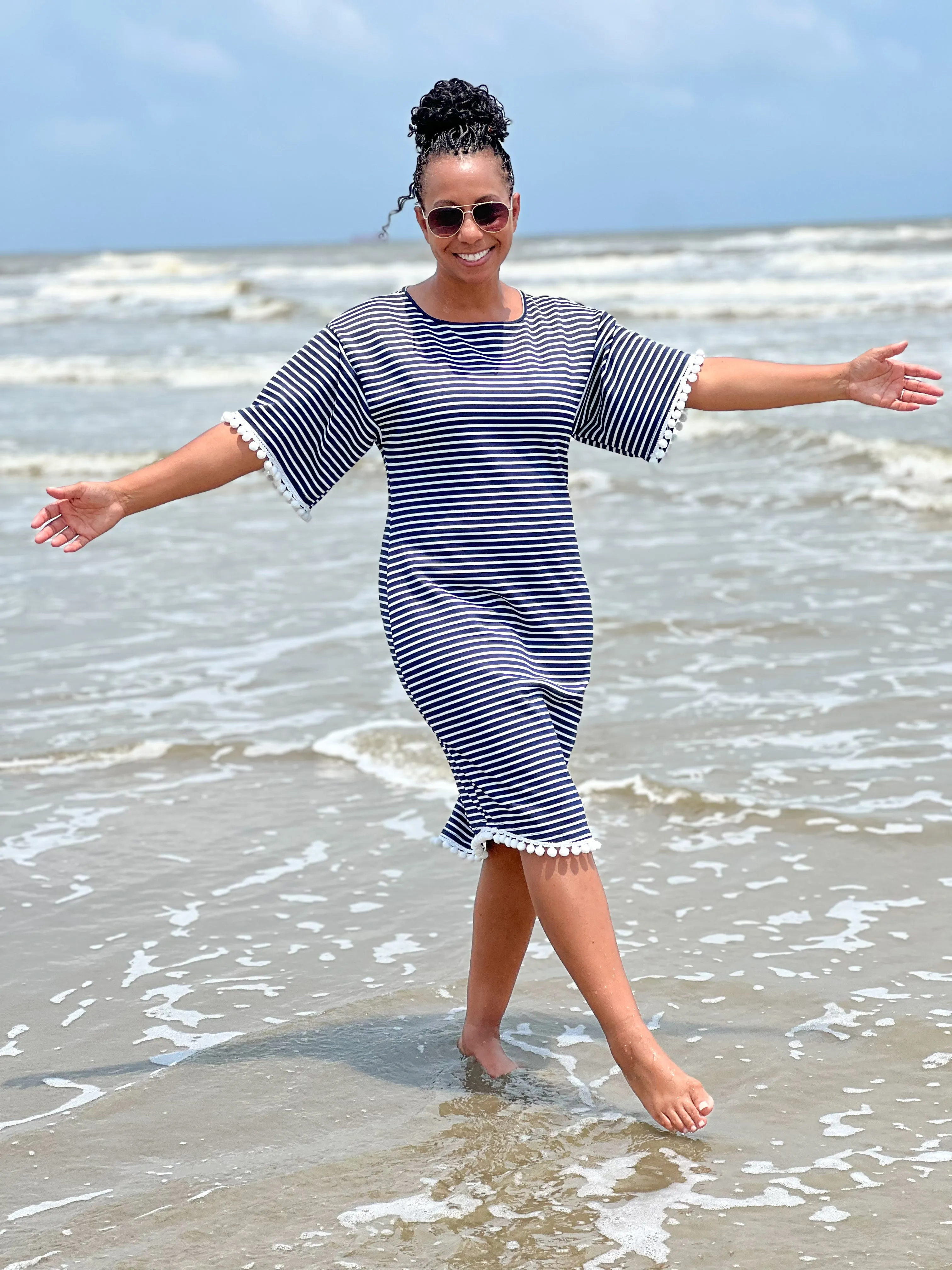 Paradise Swim Dress in Navy & White Stripe