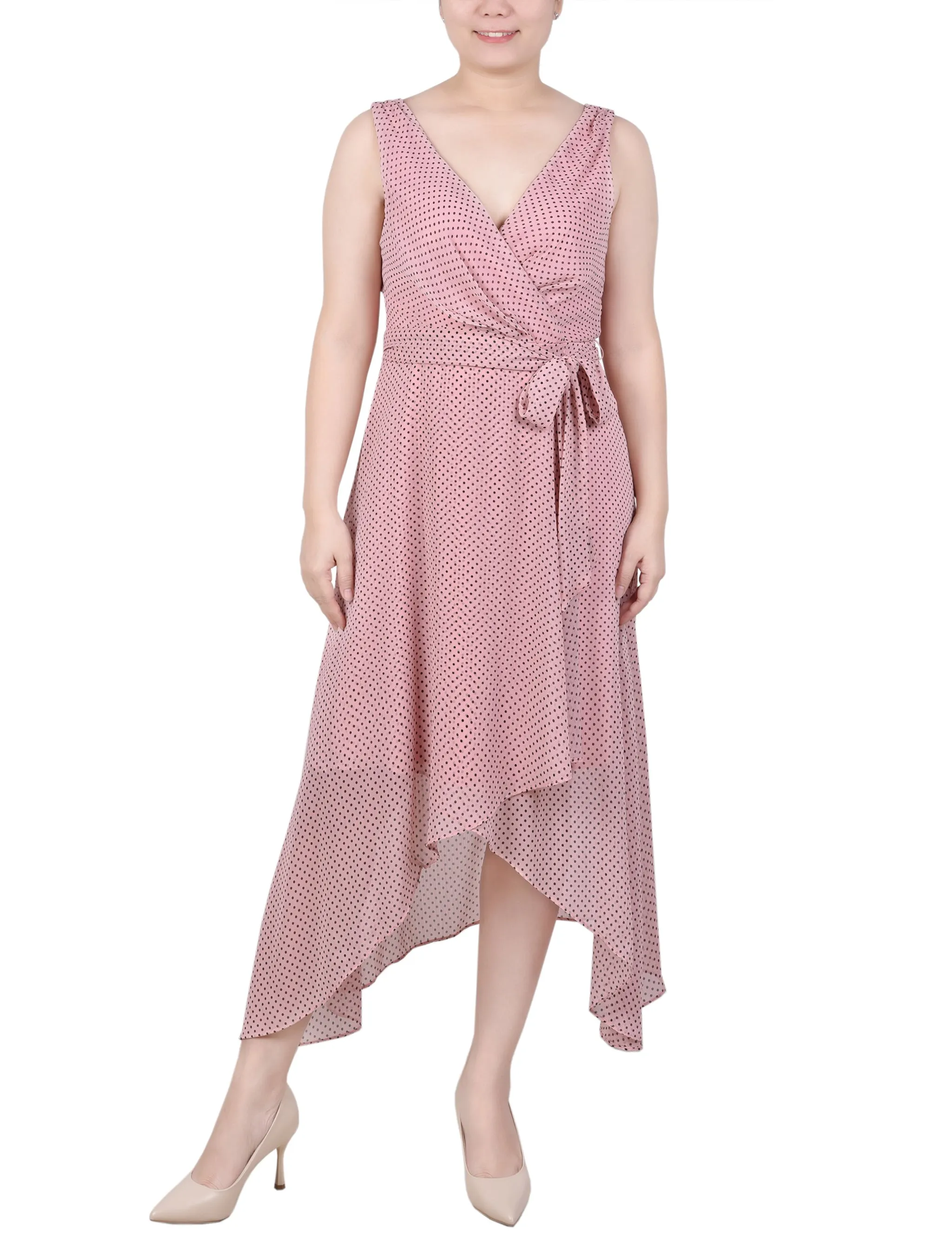 Petite Sleeveless Wrap Chiffon Dress