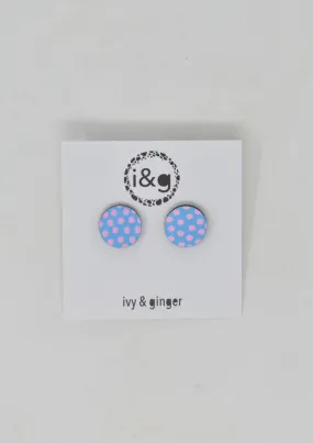 Pink on Blue Polka Midi Studs