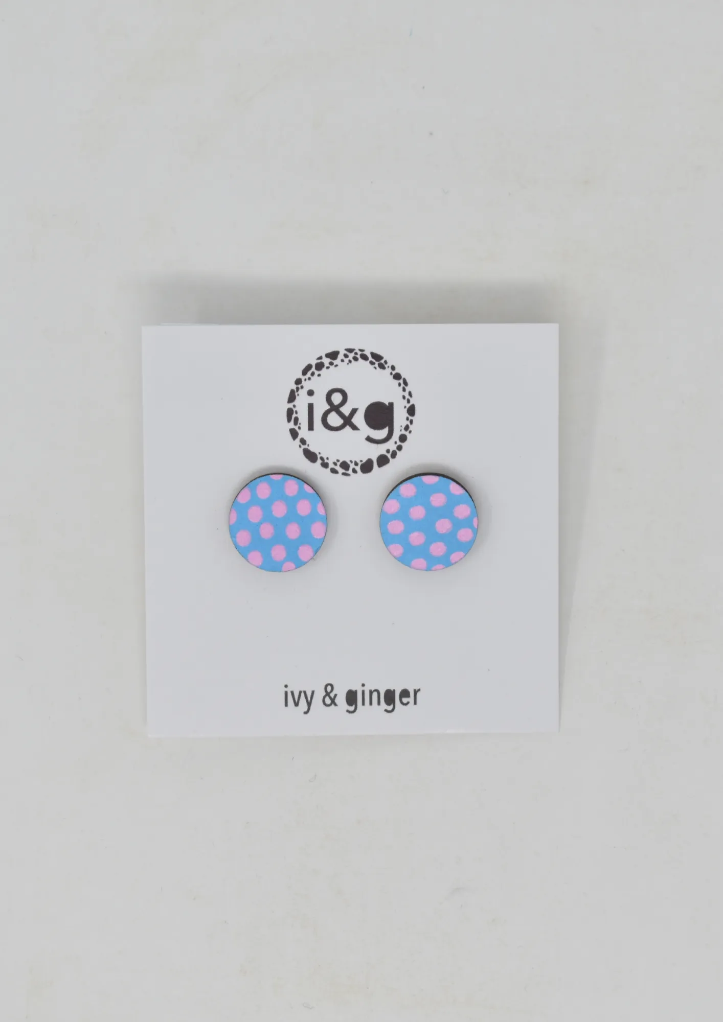 Pink on Blue Polka Midi Studs