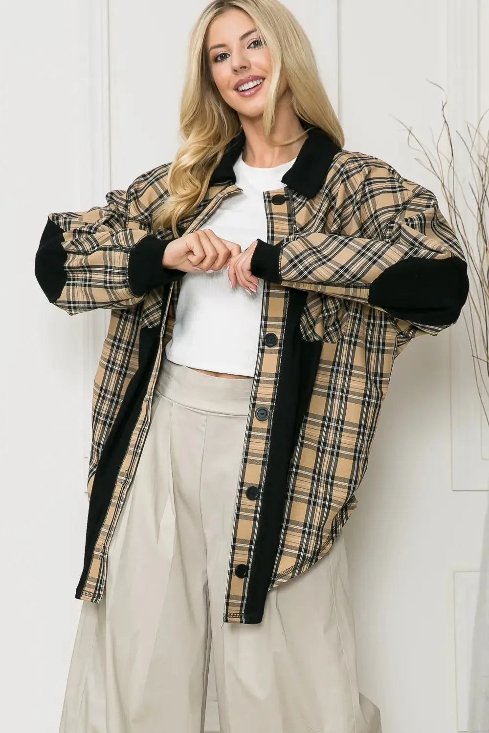 Plaid Oversized Elbow Patch Shacket