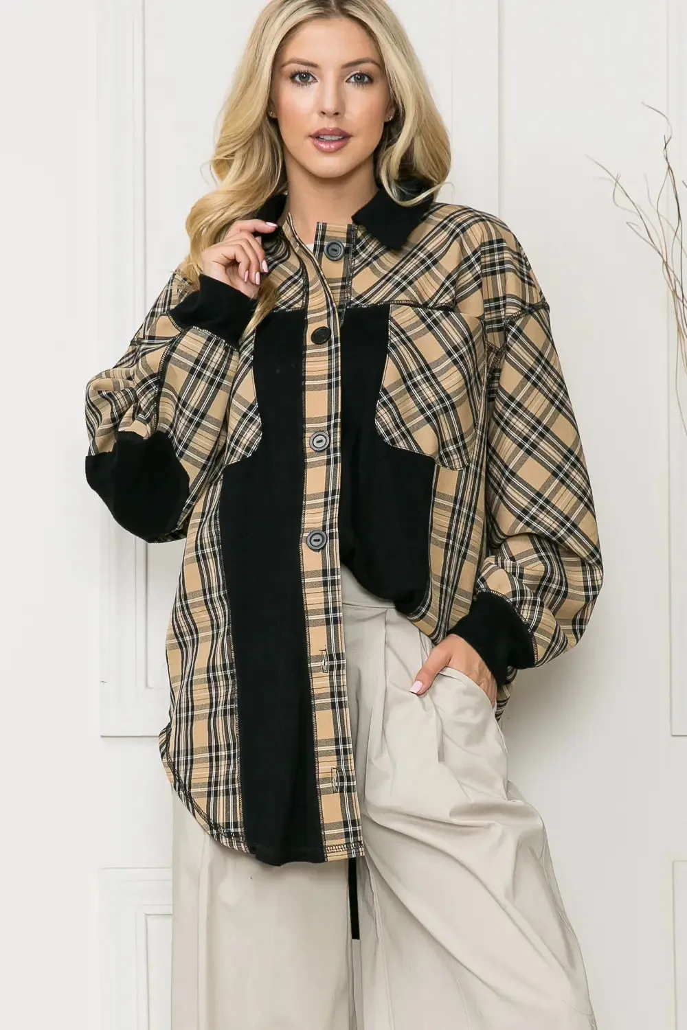 Plaid Oversized Elbow Patch Shacket