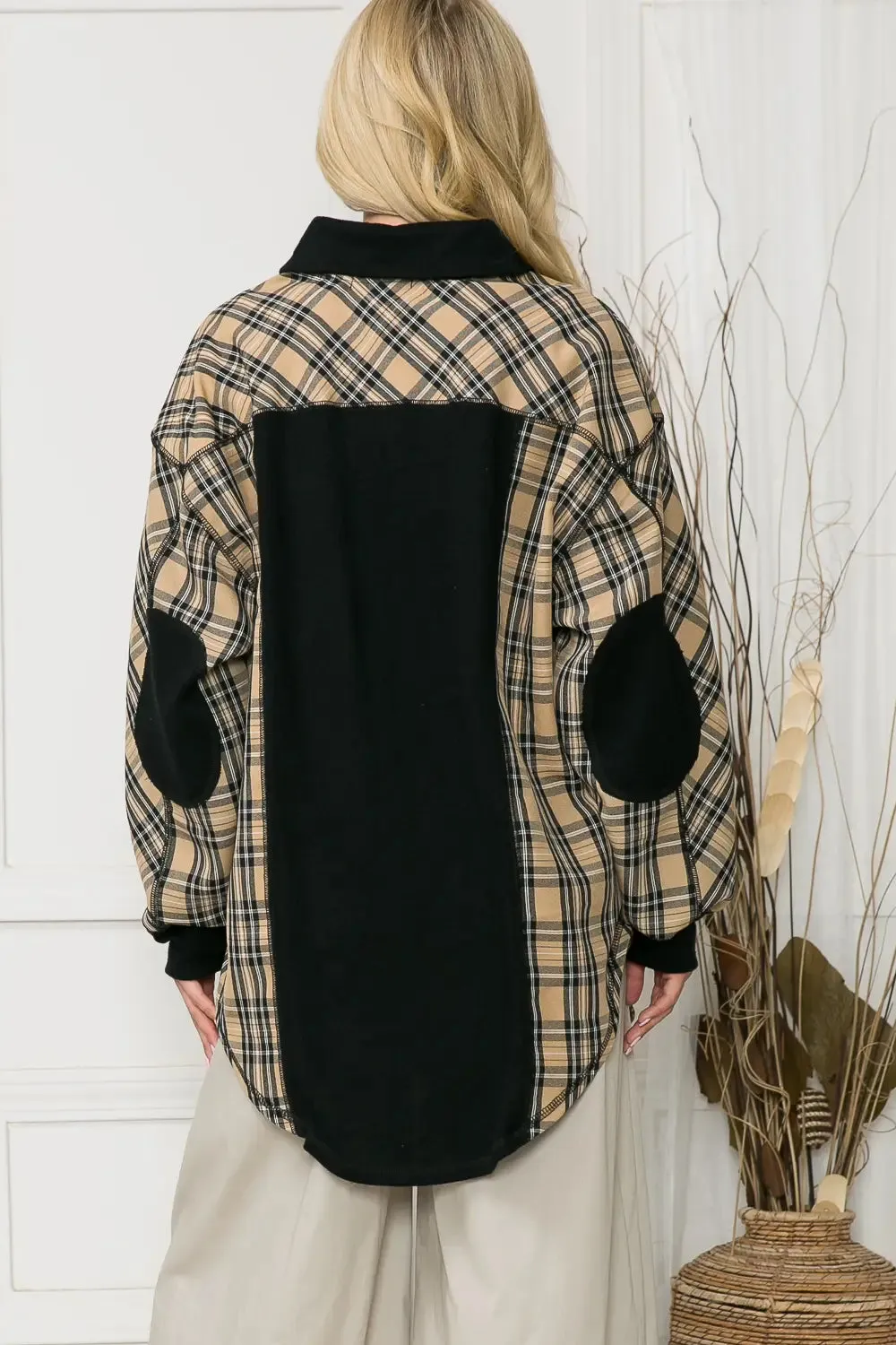 Plaid Oversized Elbow Patch Shacket