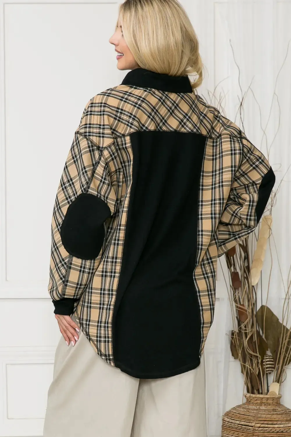 Plaid Oversized Elbow Patch Shacket