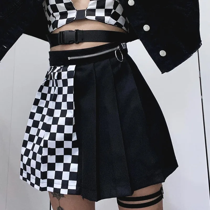 Pleated Lattice Stitching Skirt