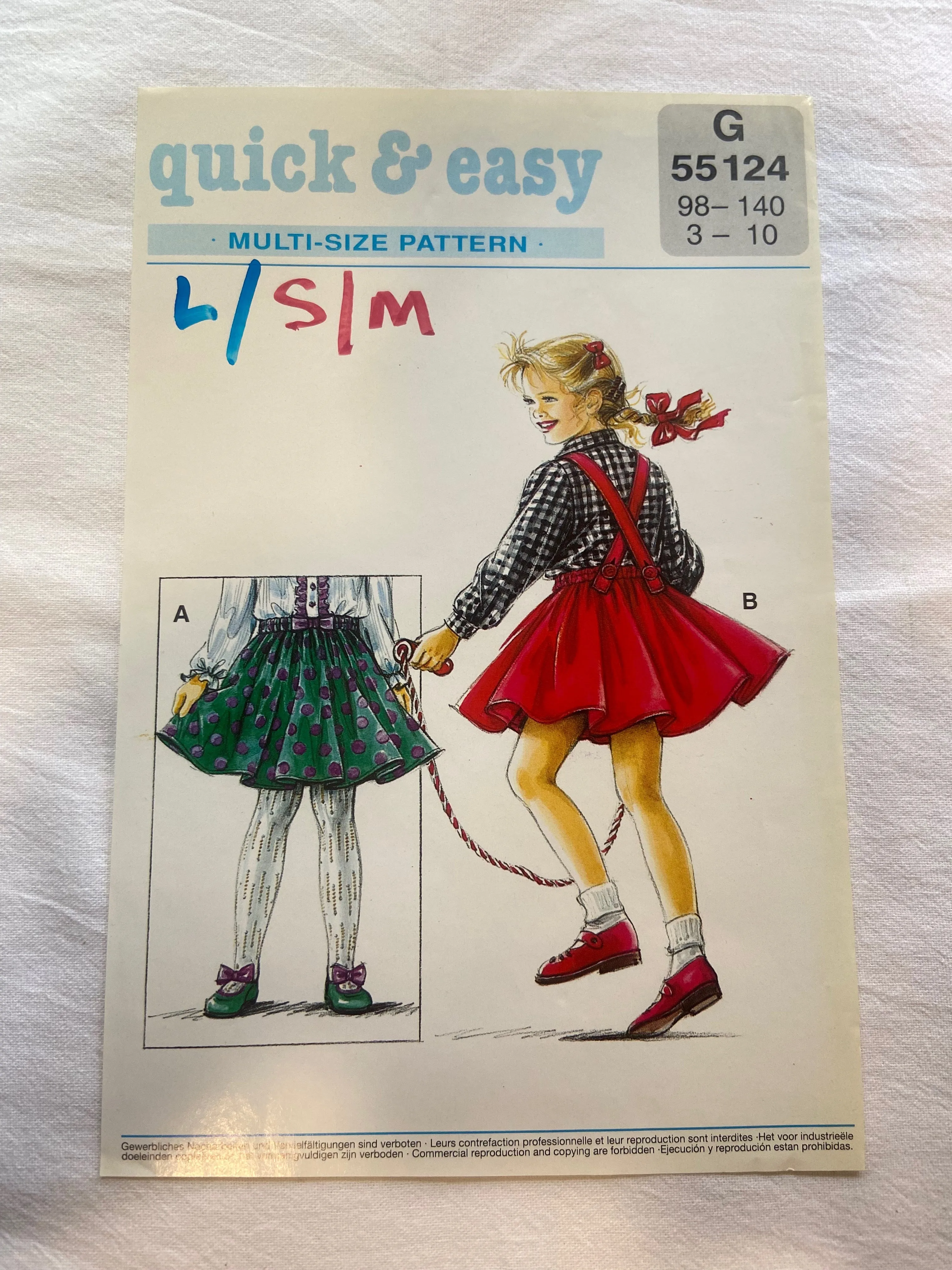 Quick & Easy G55124 Pattern CUT Children's Skirt ages 3-10