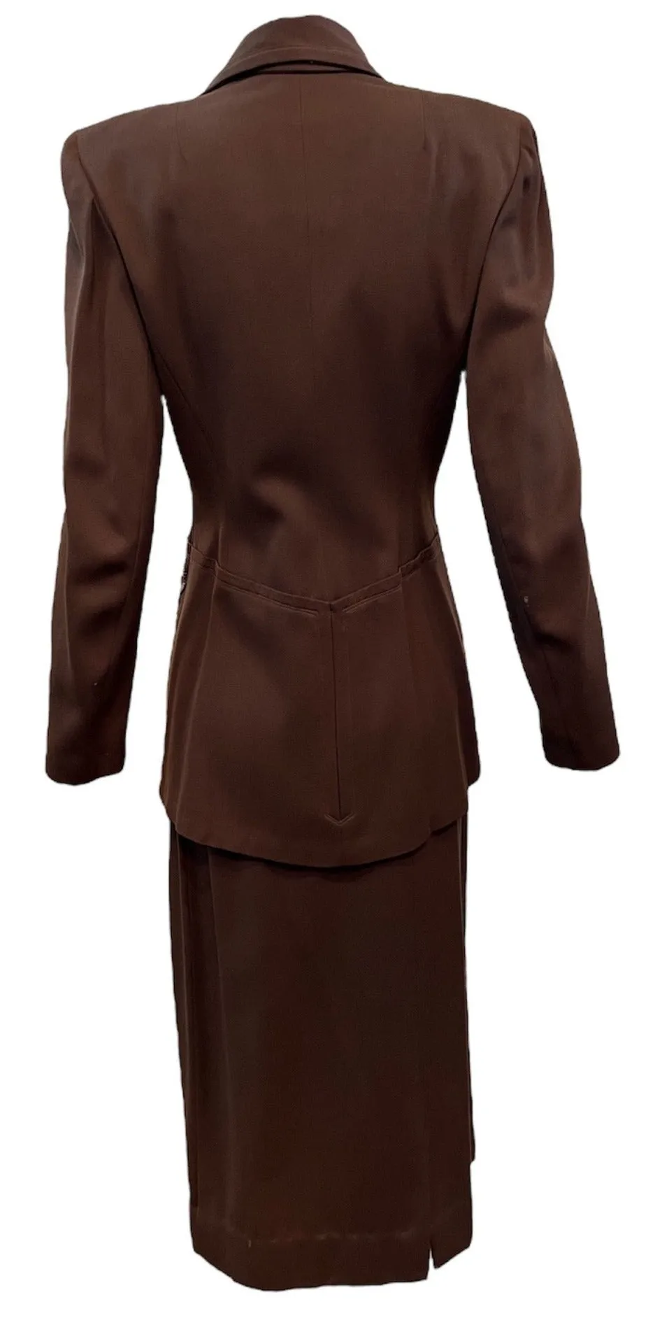 RARE 40s Chocolate Brown Wool Gabardine Beaded Suit