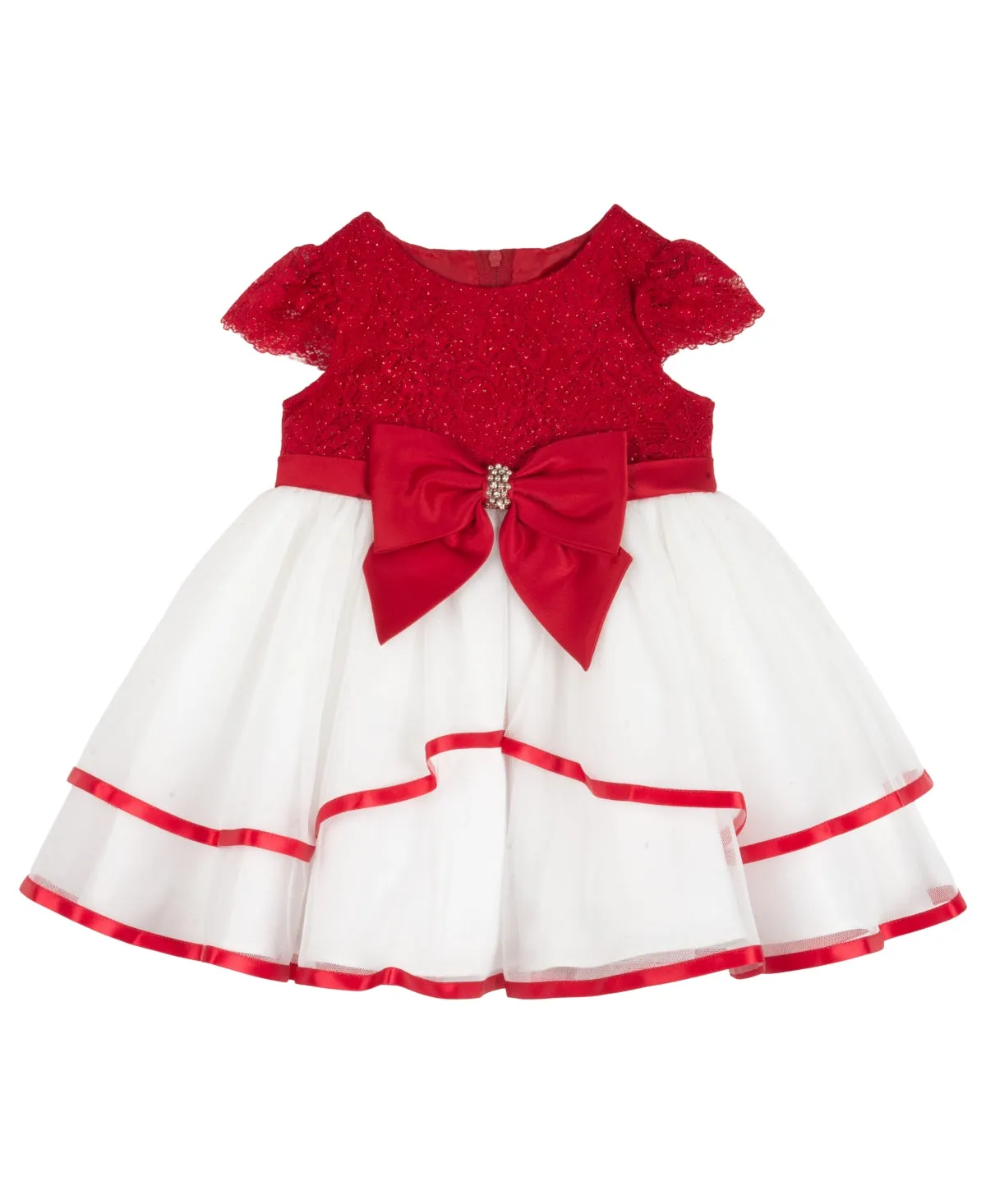 Rare Editions Baby Girls Cap Sleeves Lace and Mesh Social Dress - Red