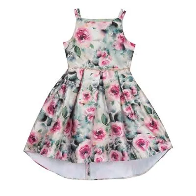 Rare Editions Big Girls Printed Mikado Sleeveless Dress with Pleated Skirt - Sage