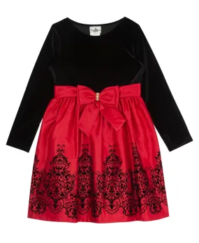 Rare Editions Big Girls Velvet Bodice Dress with Satin Skirt - Red