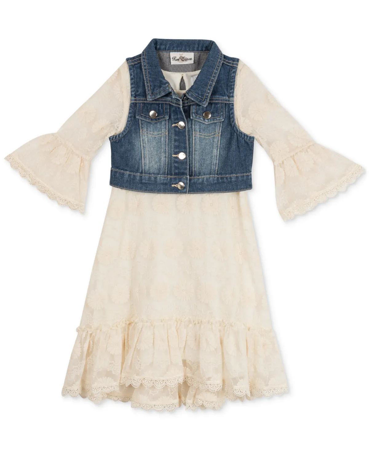 Rare Editions Girls Half Sleeve Denim Vest Set - Denim