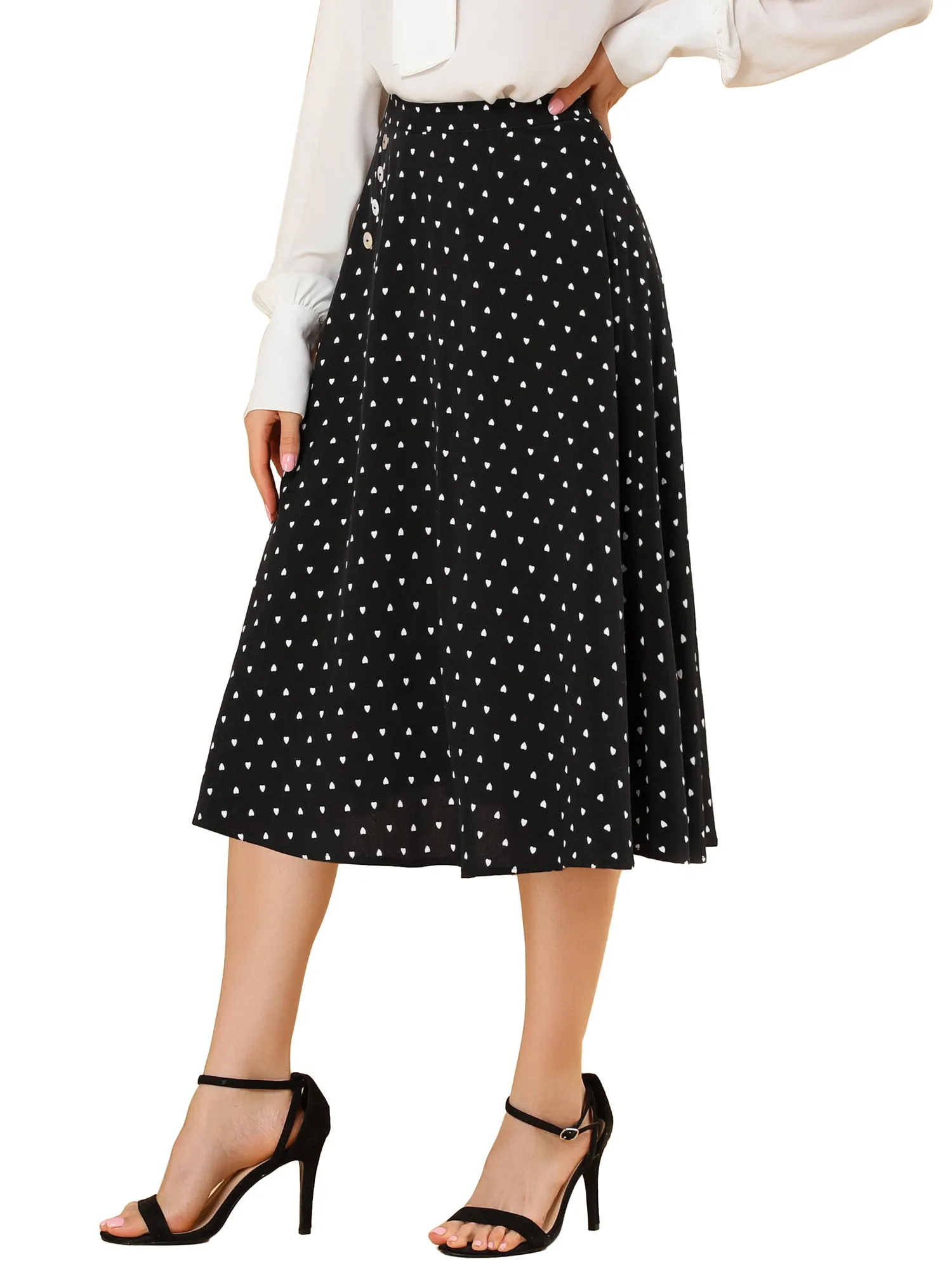 Retro Polka Dot Elastic Waist Vintage A-Line Midi Skirt