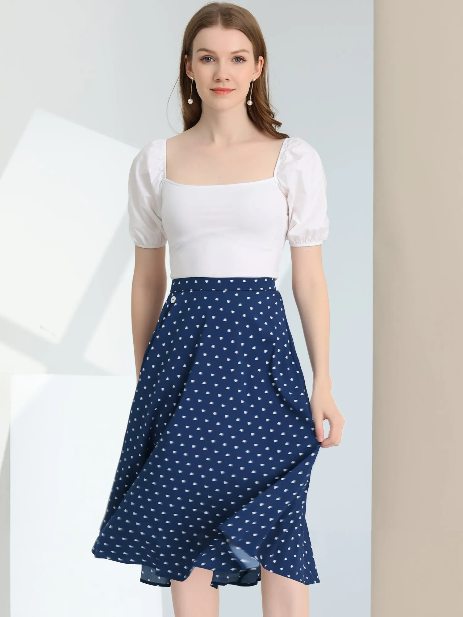 Retro Polka Dot Elastic Waist Vintage A-Line Midi Skirt