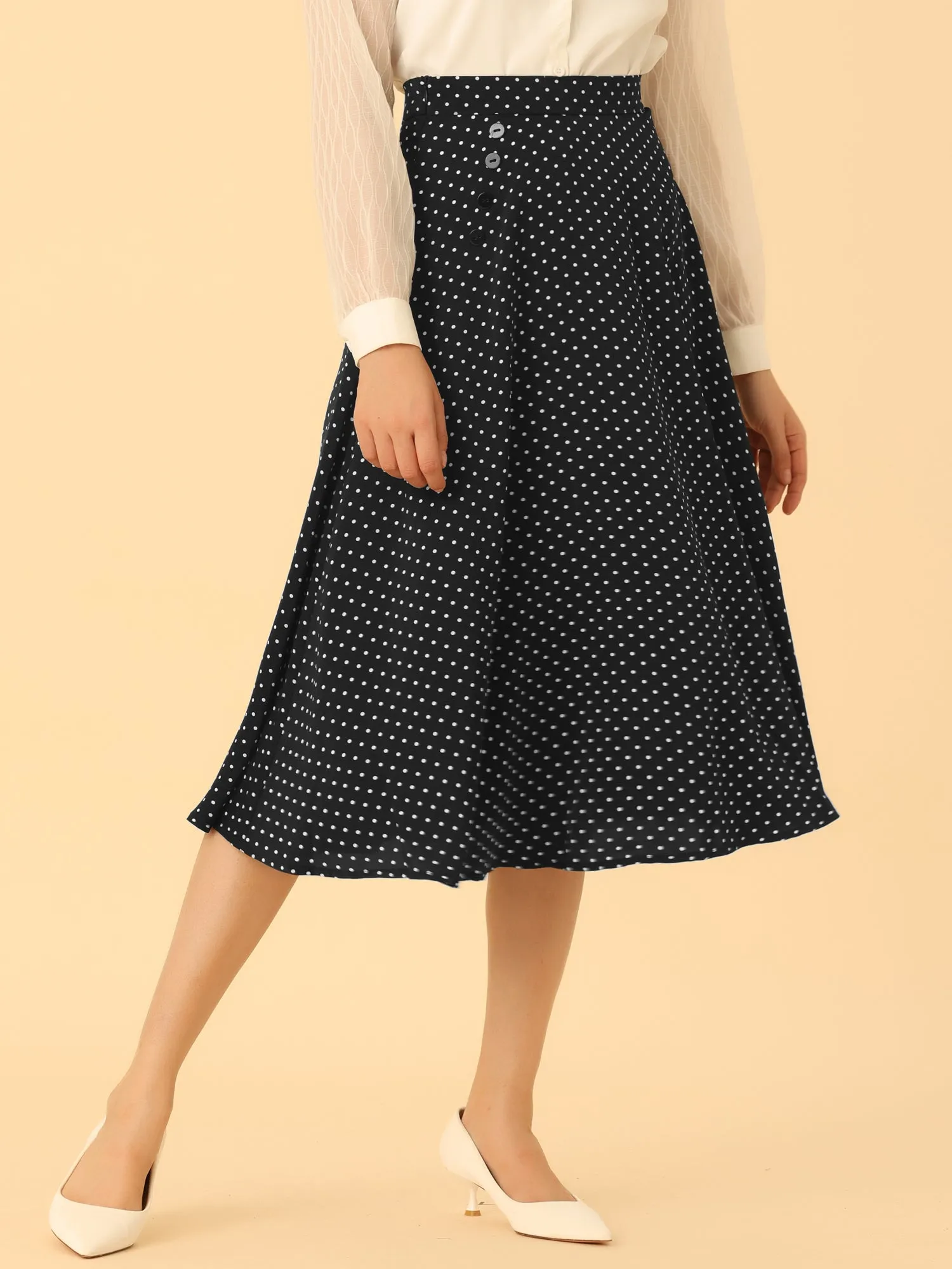 Retro Polka Dot Elastic Waist Vintage A-Line Midi Skirt