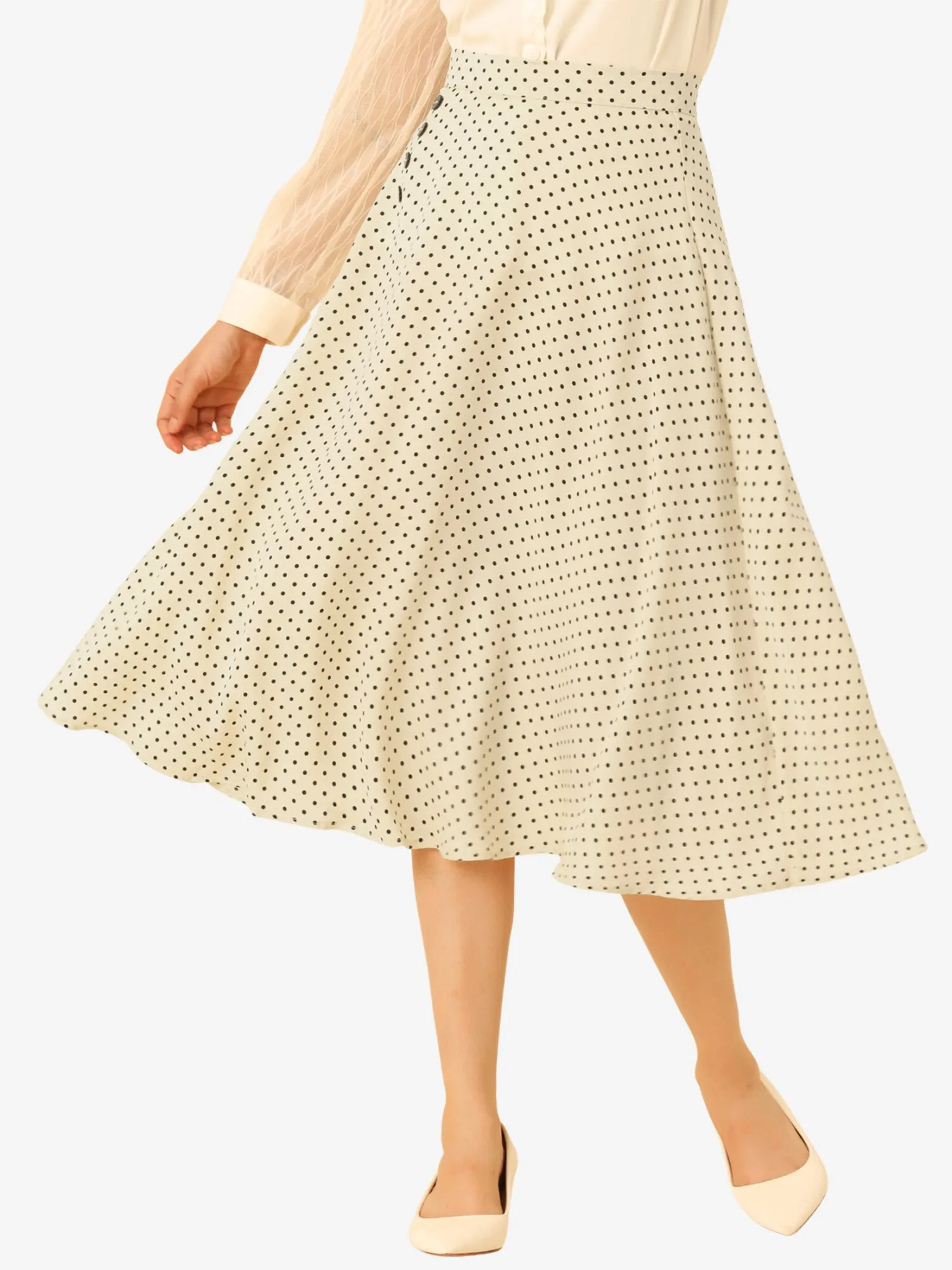 Retro Polka Dot Elastic Waist Vintage A-Line Midi Skirt