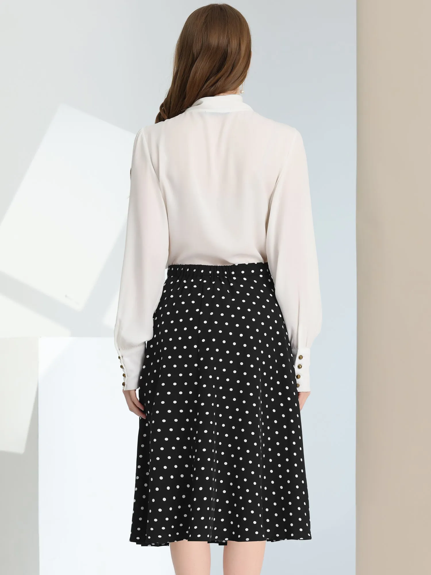 Retro Polka Dot Elastic Waist Vintage A-Line Midi Skirt