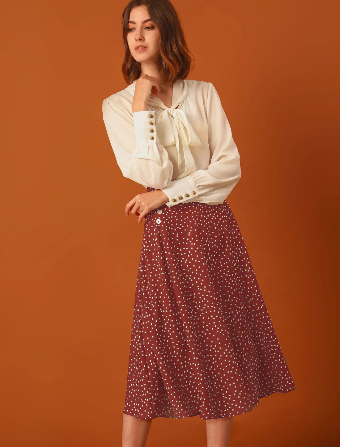 Retro Polka Dot Elastic Waist Vintage A-Line Midi Skirt