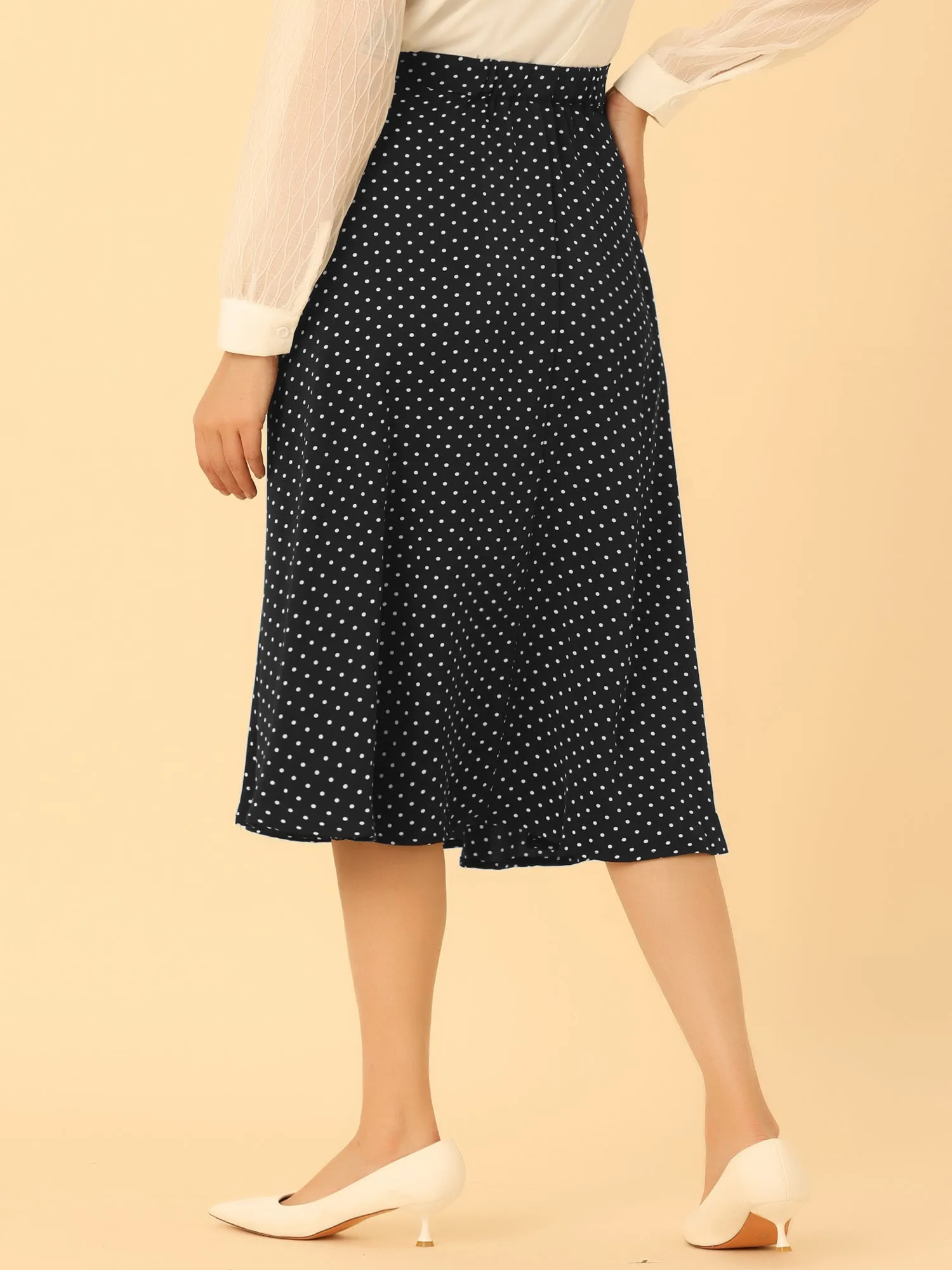 Retro Polka Dot Elastic Waist Vintage A-Line Midi Skirt