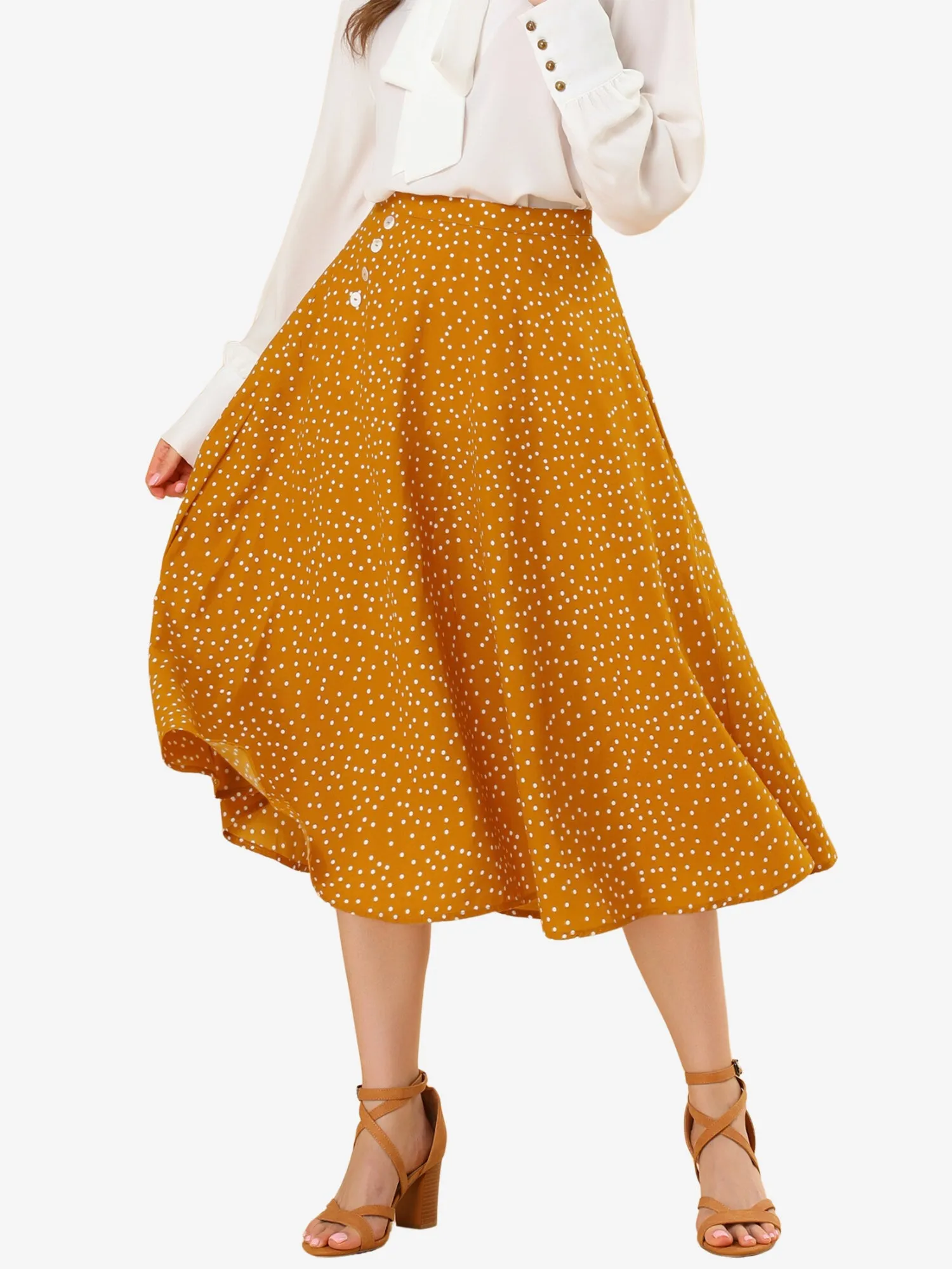 Retro Polka Dot Elastic Waist Vintage A-Line Midi Skirt