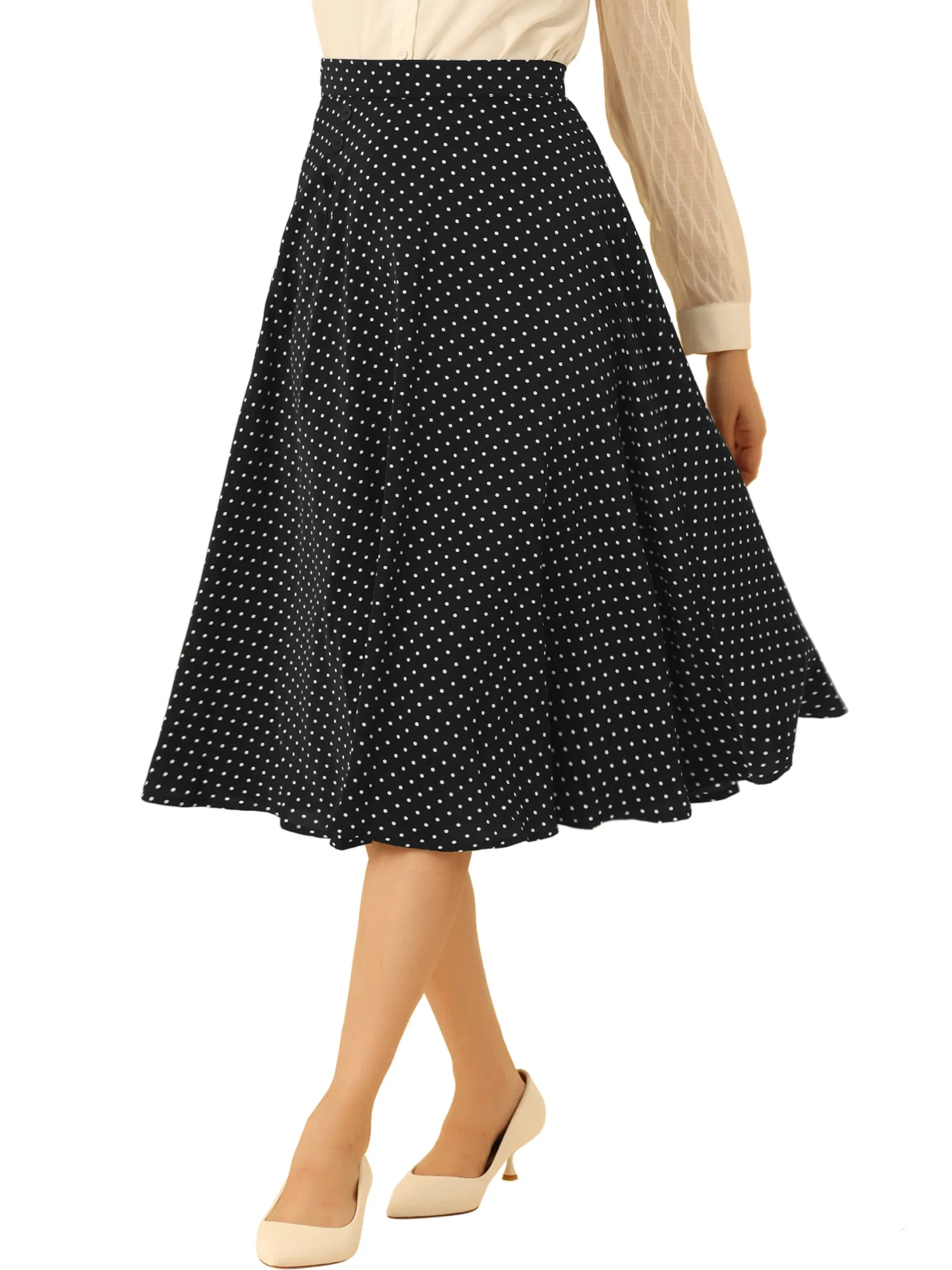 Retro Polka Dot Elastic Waist Vintage A-Line Midi Skirt