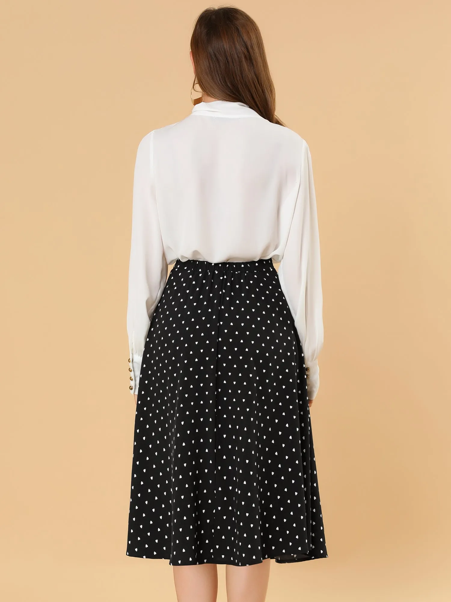 Retro Polka Dot Elastic Waist Vintage A-Line Midi Skirt