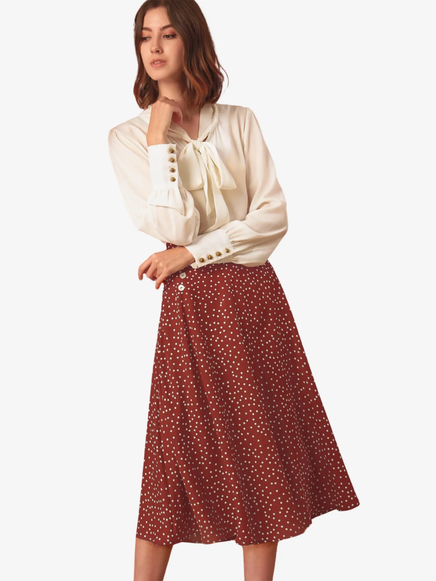 Retro Polka Dot Elastic Waist Vintage A-Line Midi Skirt