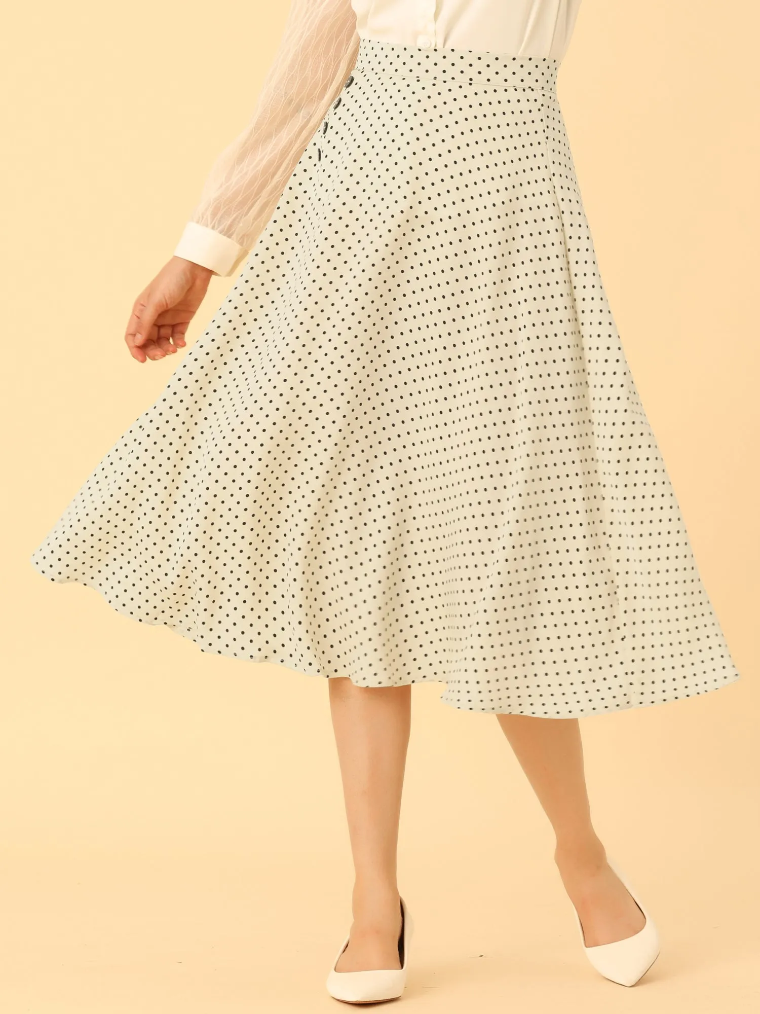 Retro Polka Dot Elastic Waist Vintage A-Line Midi Skirt