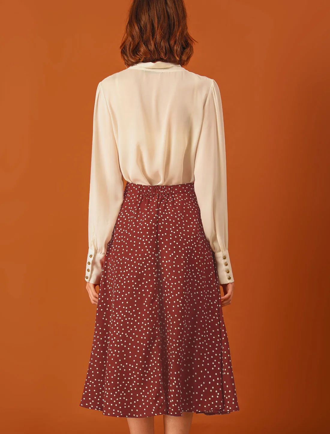 Retro Polka Dot Elastic Waist Vintage A-Line Midi Skirt