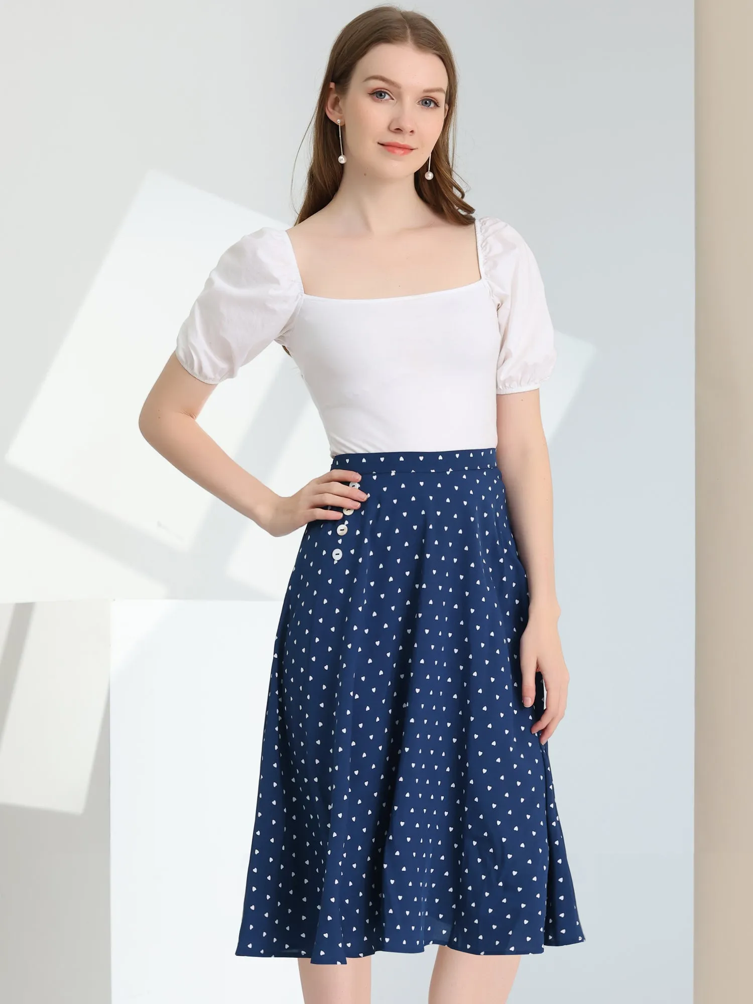 Retro Polka Dot Elastic Waist Vintage A-Line Midi Skirt