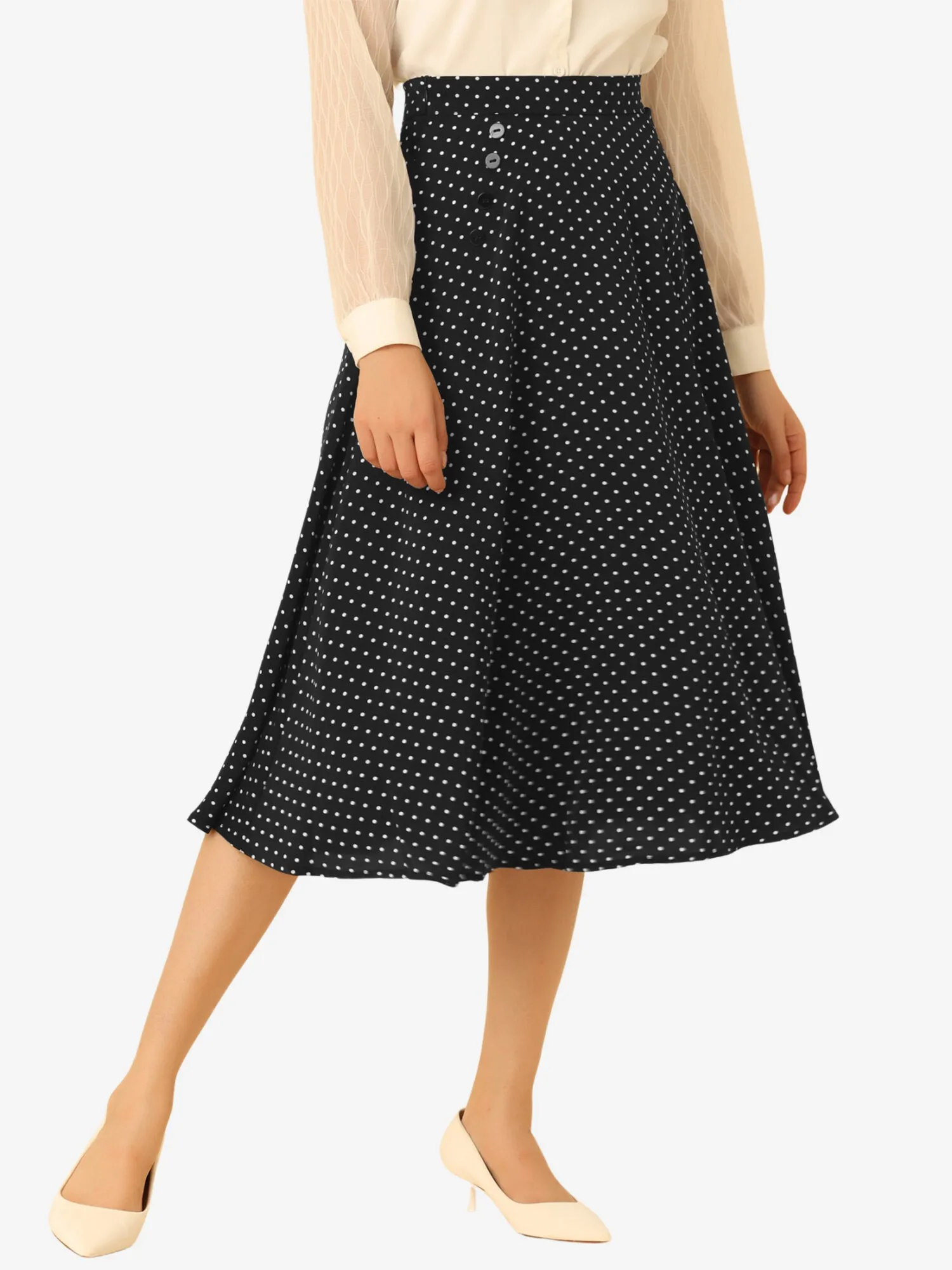 Retro Polka Dot Elastic Waist Vintage A-Line Midi Skirt