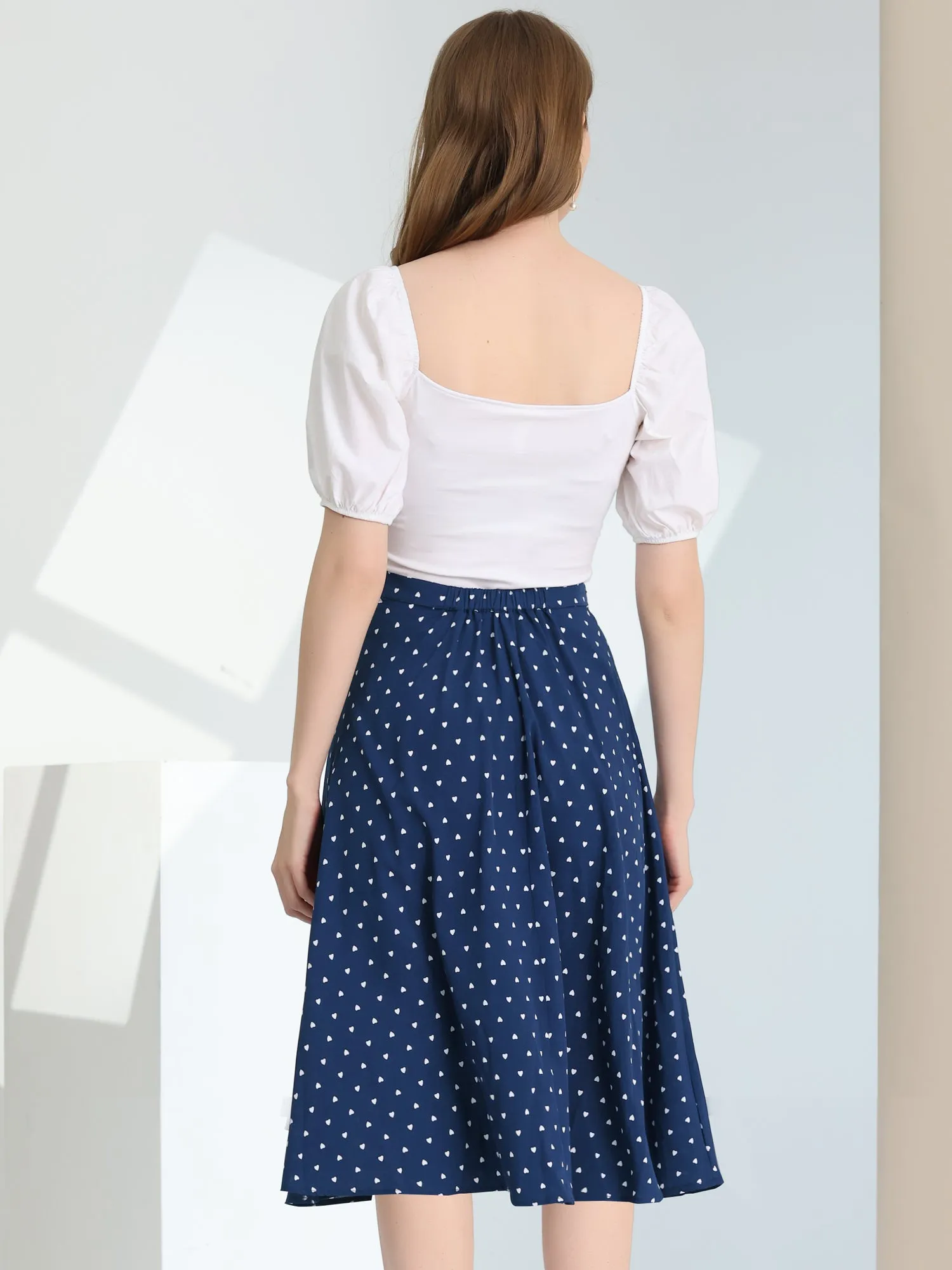 Retro Polka Dot Elastic Waist Vintage A-Line Midi Skirt