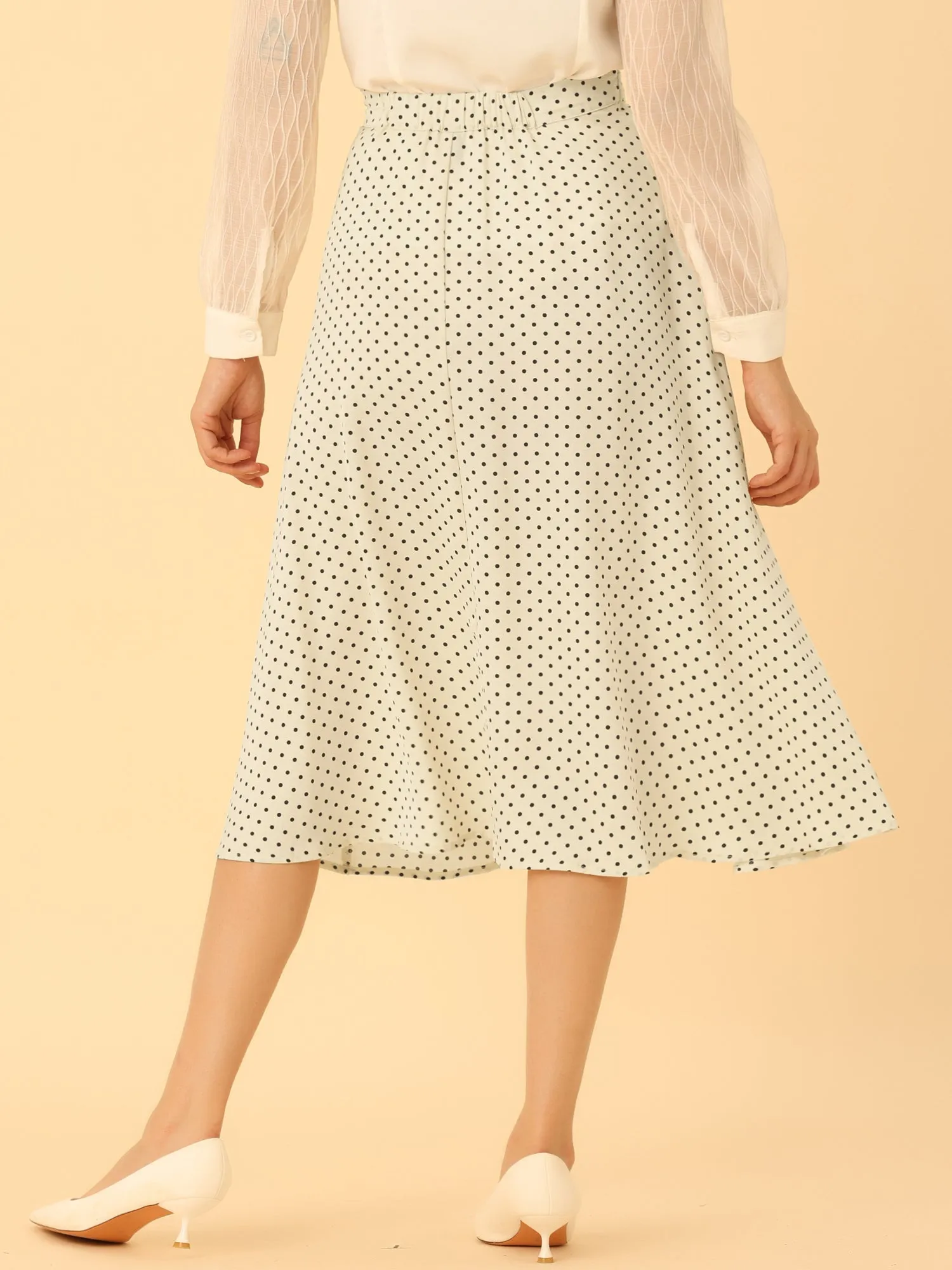 Retro Polka Dot Elastic Waist Vintage A-Line Midi Skirt